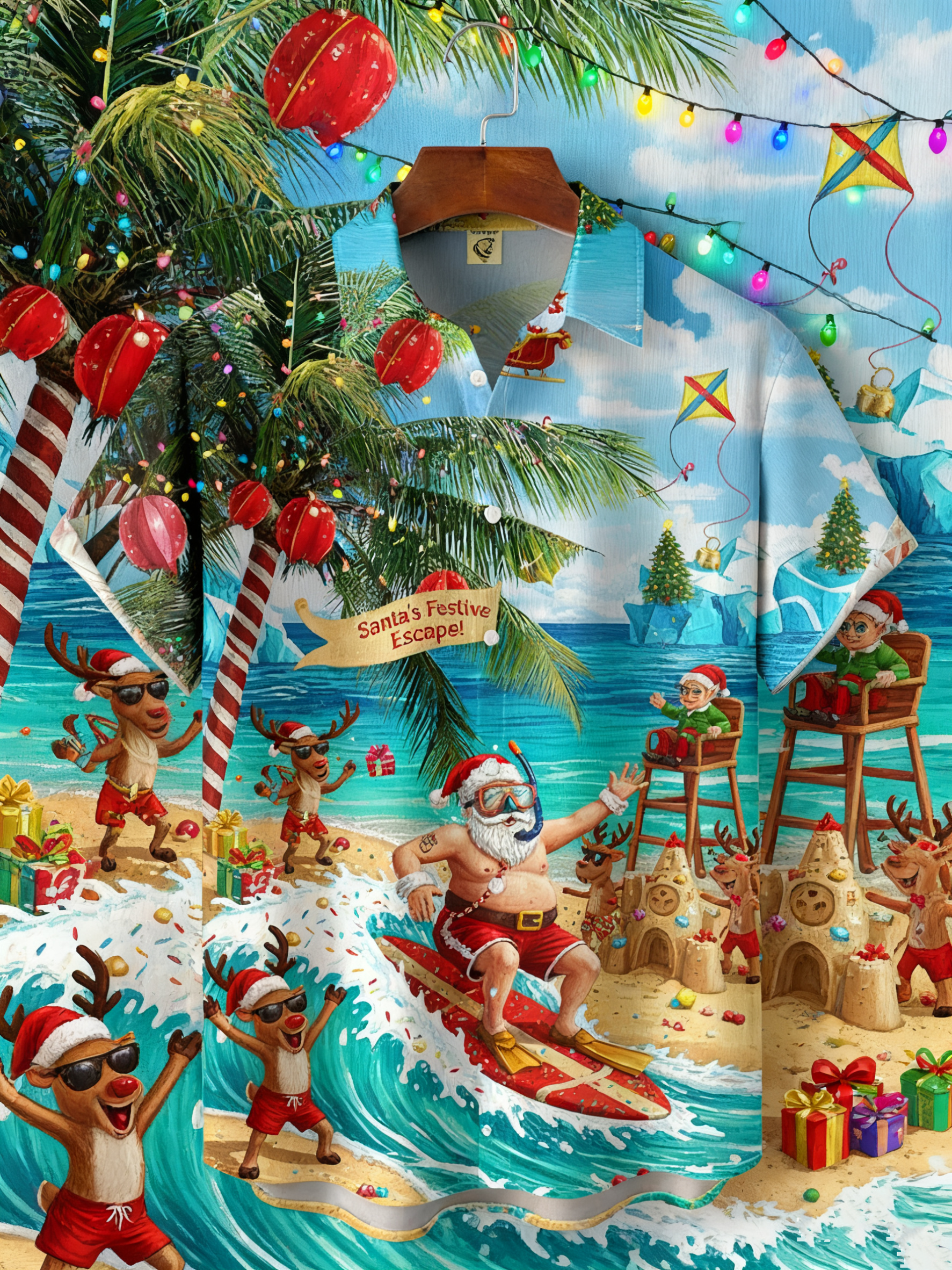 Moisture-wicking Christmas Santa Claus On Vacation Chest Pocket Holiday Shirt