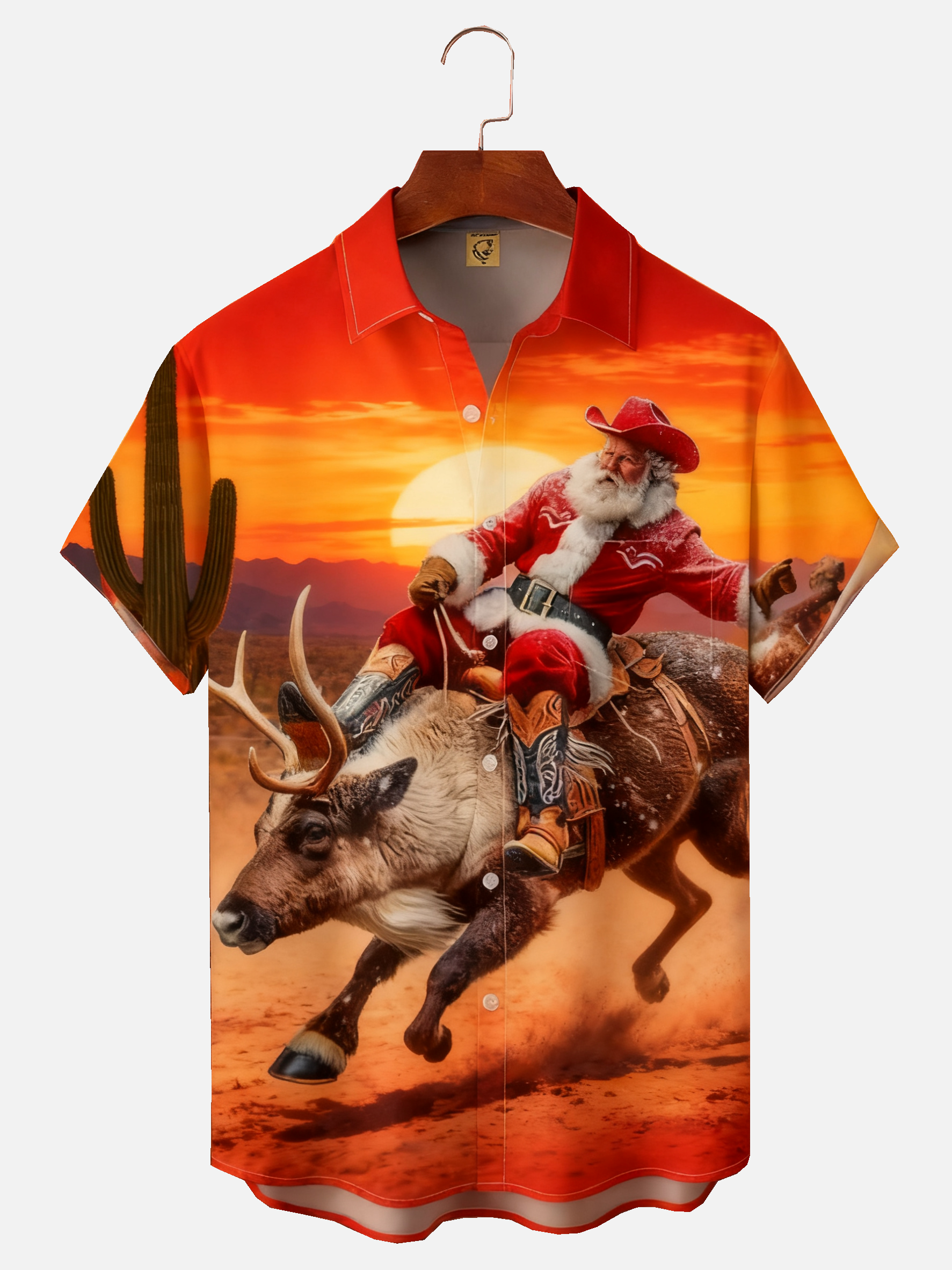 Moisture-wicking Christmas Santa Claus Rodeo Chest Pocket Casual Shirt