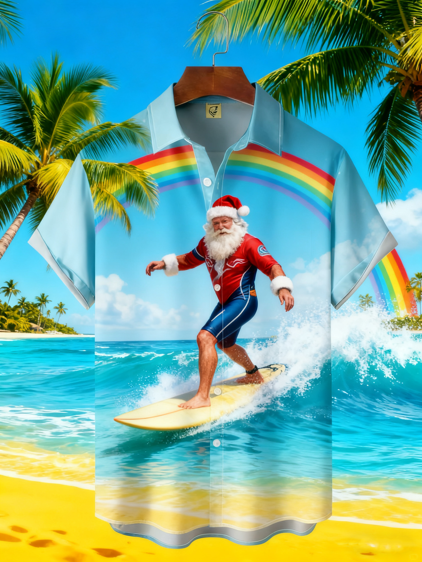 Moisture-wicking Christmas Santa Claus Surfing Chest Pocket Casual Shirt
