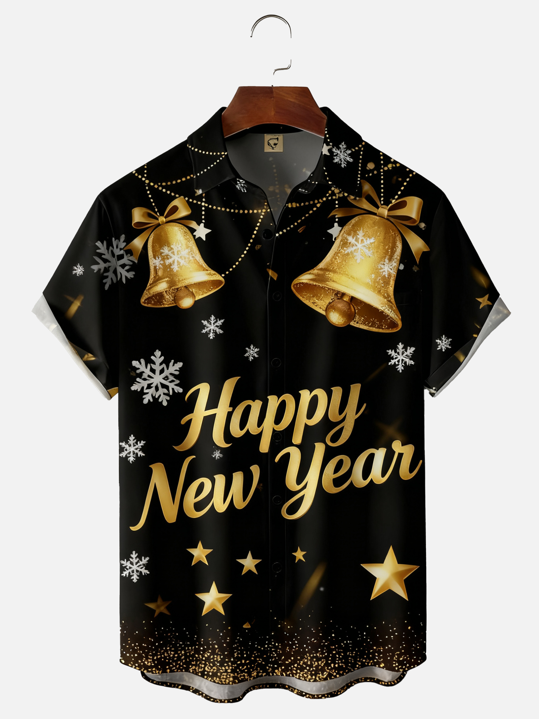 Moisture-wicking Christmas Happy New Year Chest Pocket Holiday Shirt