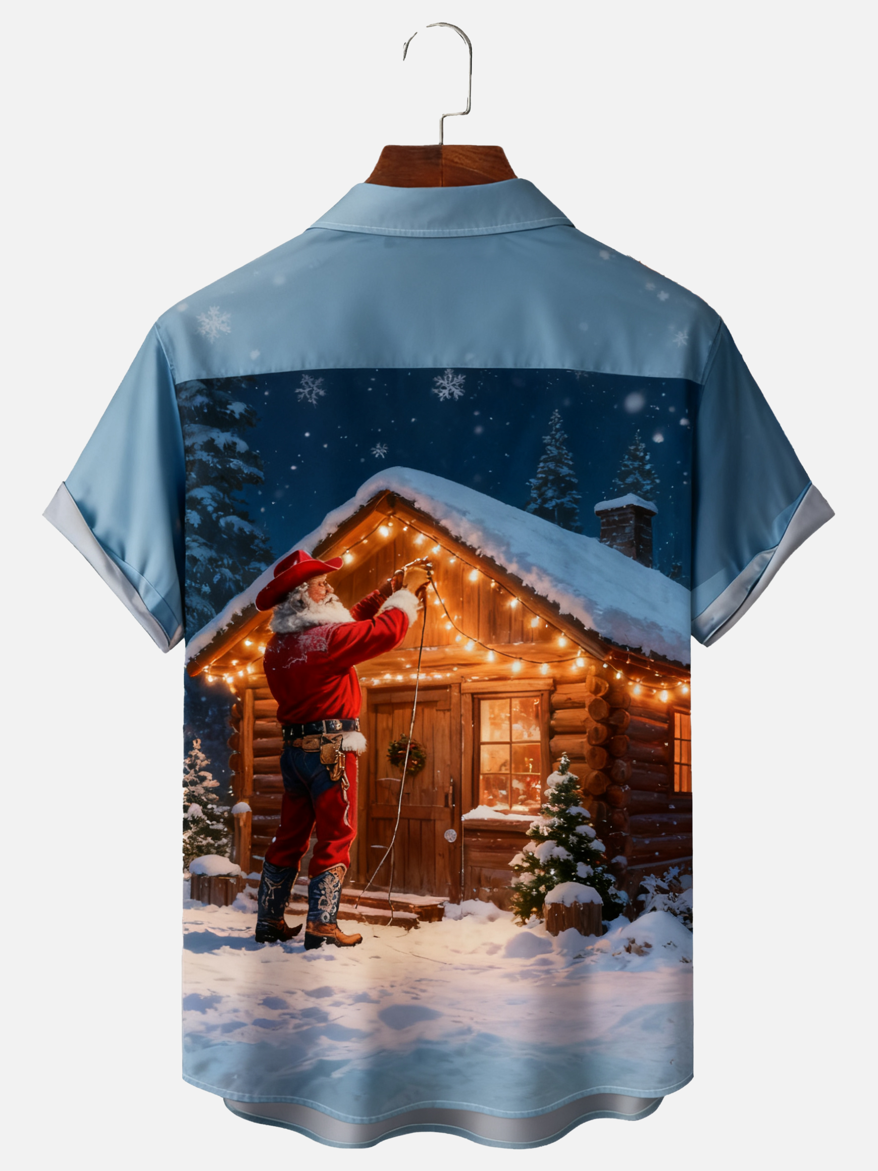 Moisture-wicking Christmas Santa Claus Chest Pocket Casual Shirt