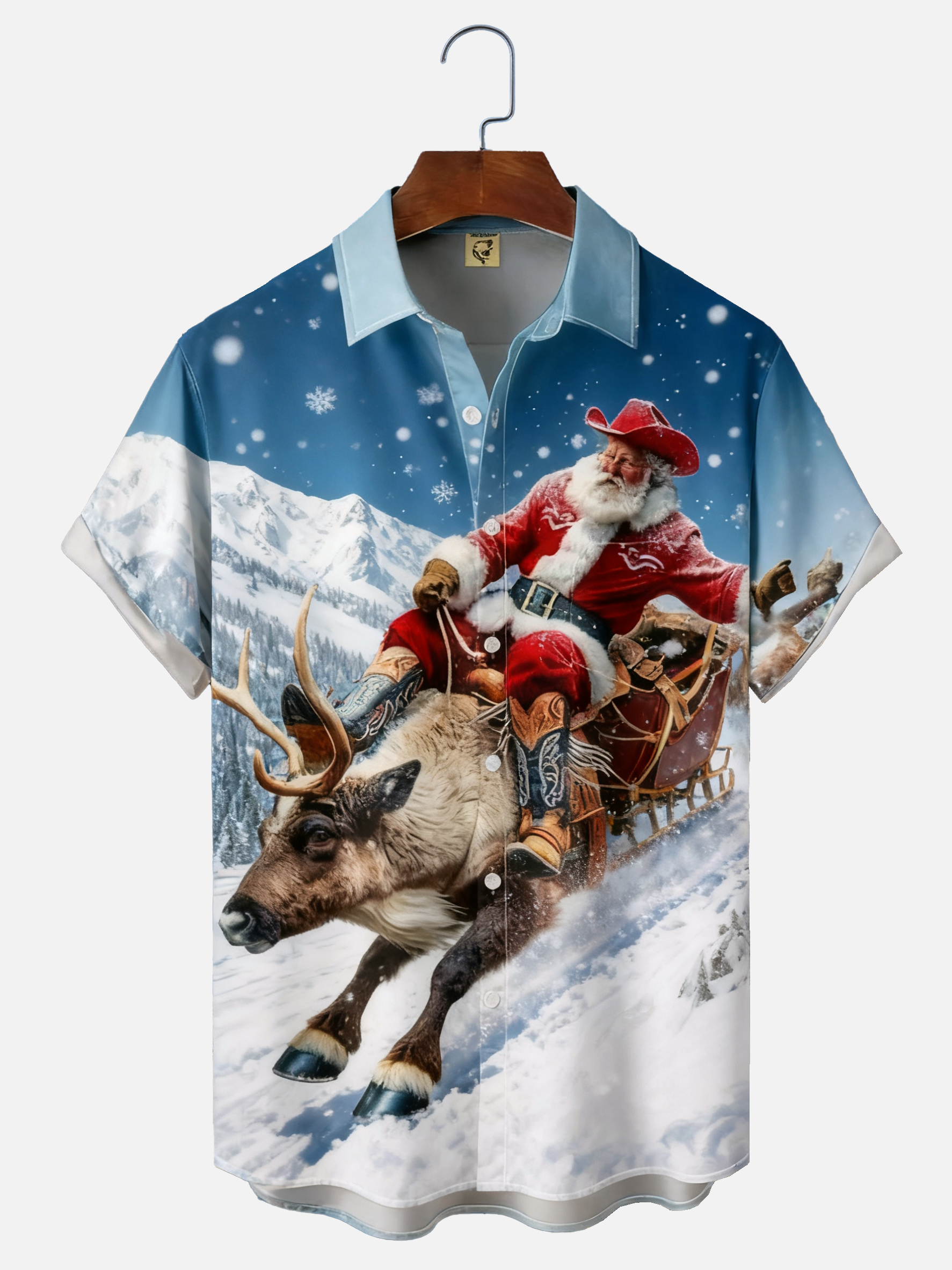Moisture-wicking Christmas Santa Claus Rodeo Chest Pocket Casual Shirt