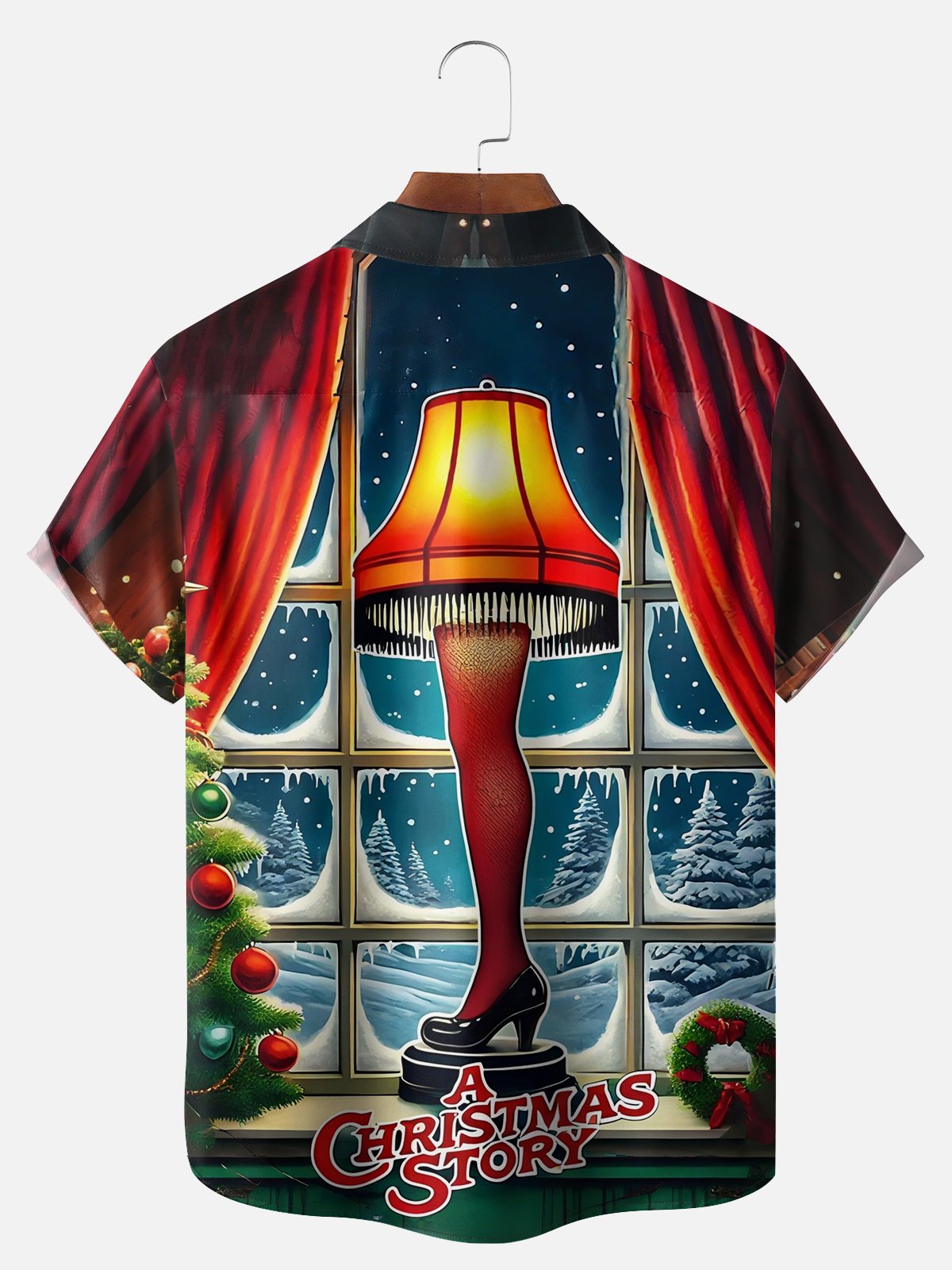 Big Size Moisture-Wicking Christmas Christmas Story Leg Lamp Chest Pocket Hawaiian Shirt