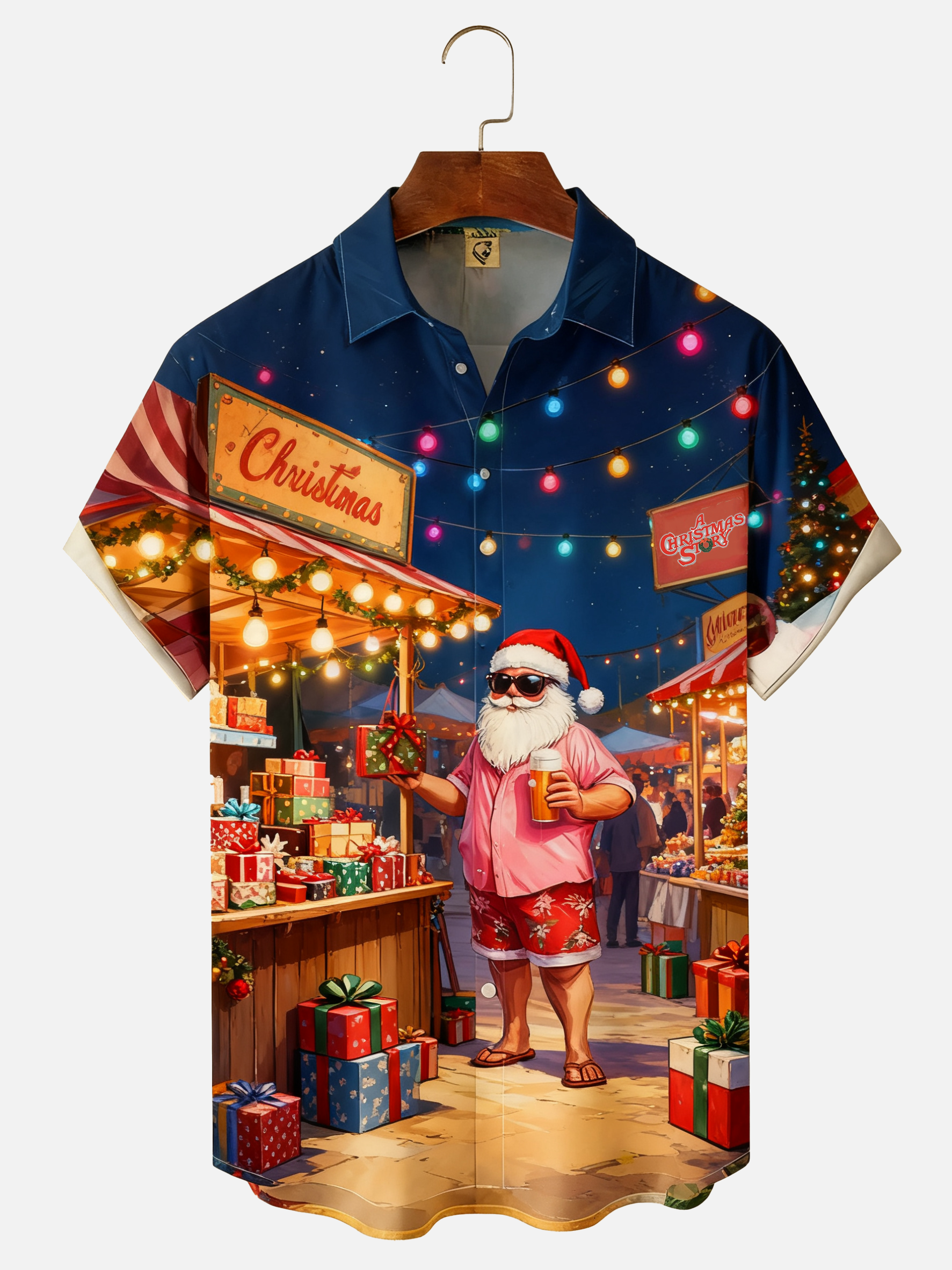 Moisture-wicking Christmas Santa Claus Chest Pocket Casual Shirt