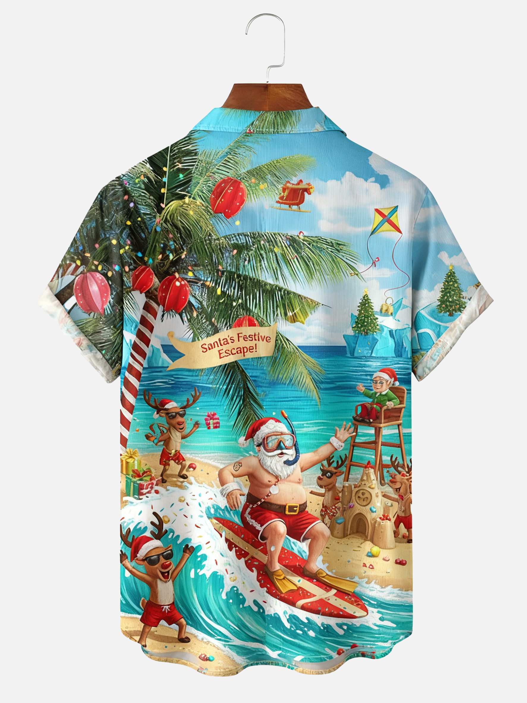 Moisture-wicking Christmas Santa Claus On Vacation Chest Pocket Holiday Shirt