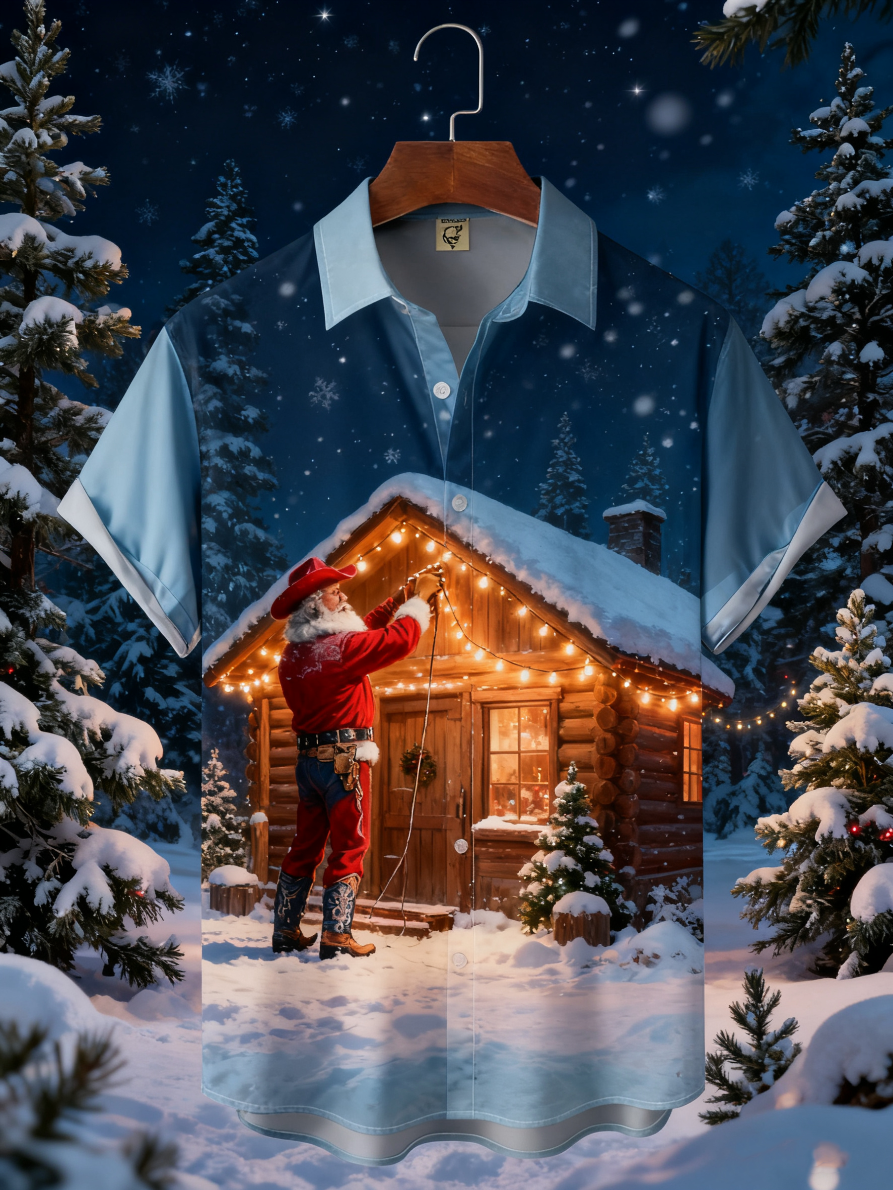 Moisture-wicking Christmas Santa Claus Chest Pocket Casual Shirt