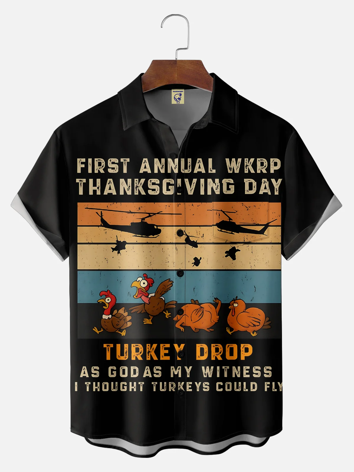 Big Size Moisture Wicking Thanksgiving Turkey Chest Pocket Hawaiian Shirt