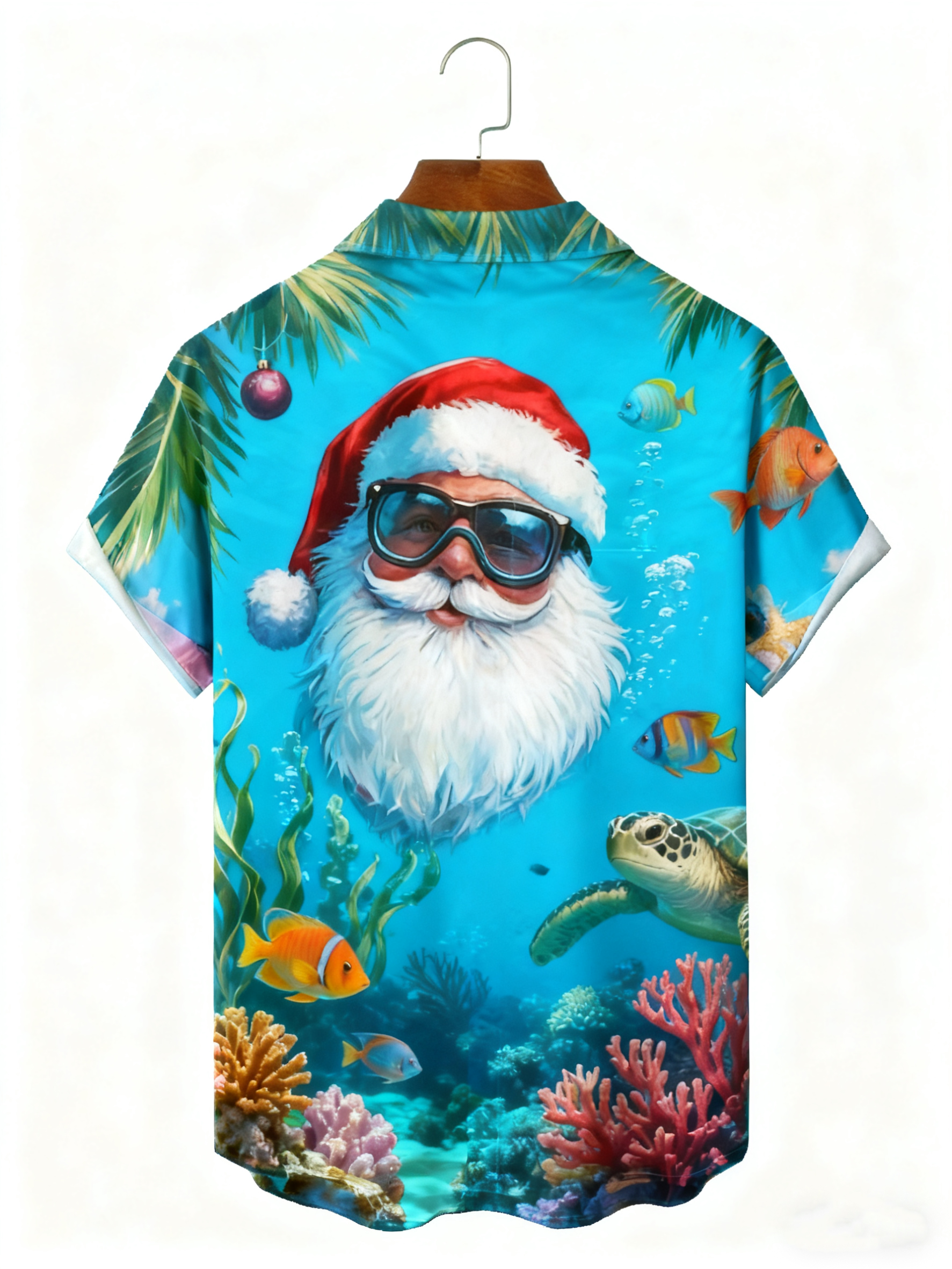 Moisture-wicking Christmas Santa Claus Marine Life Seaturtle Chest Pocket Casual Shirt