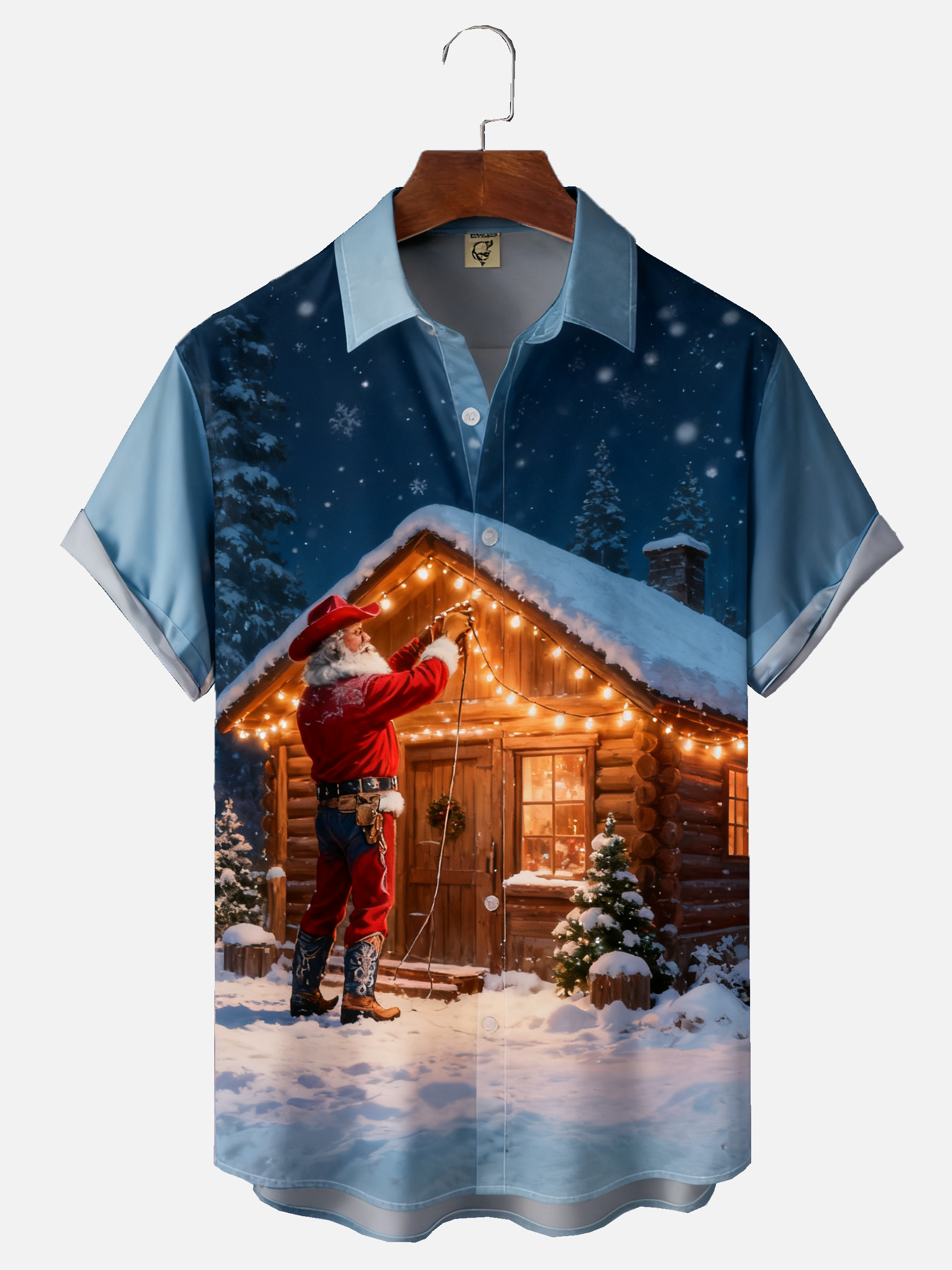 Moisture-wicking Christmas Santa Claus Chest Pocket Casual Shirt