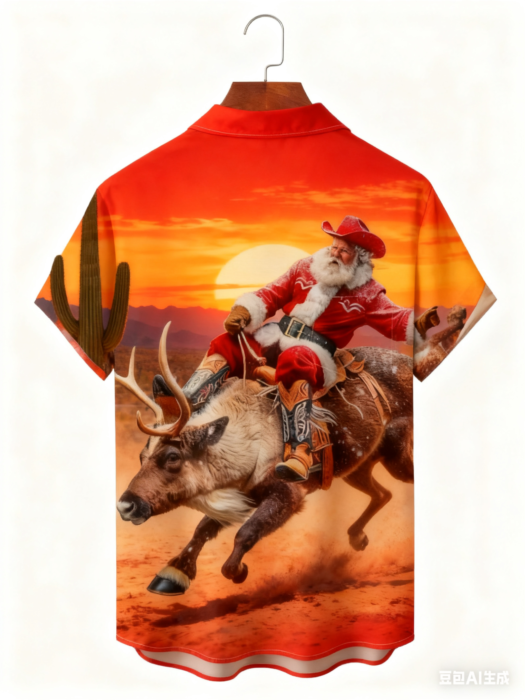 Moisture-wicking Christmas Santa Claus Rodeo Chest Pocket Casual Shirt