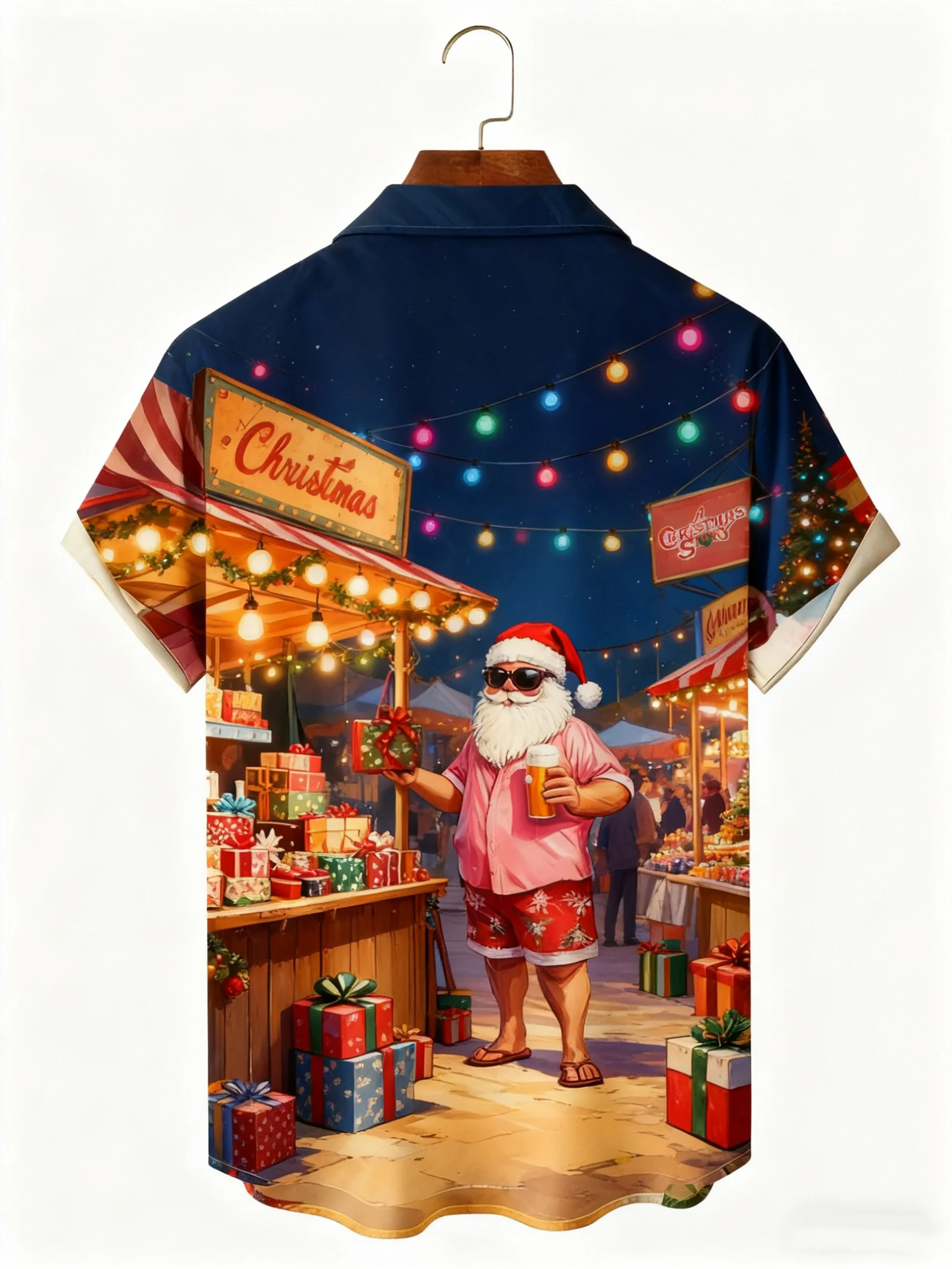 Moisture-wicking Christmas Santa Claus Chest Pocket Casual Shirt
