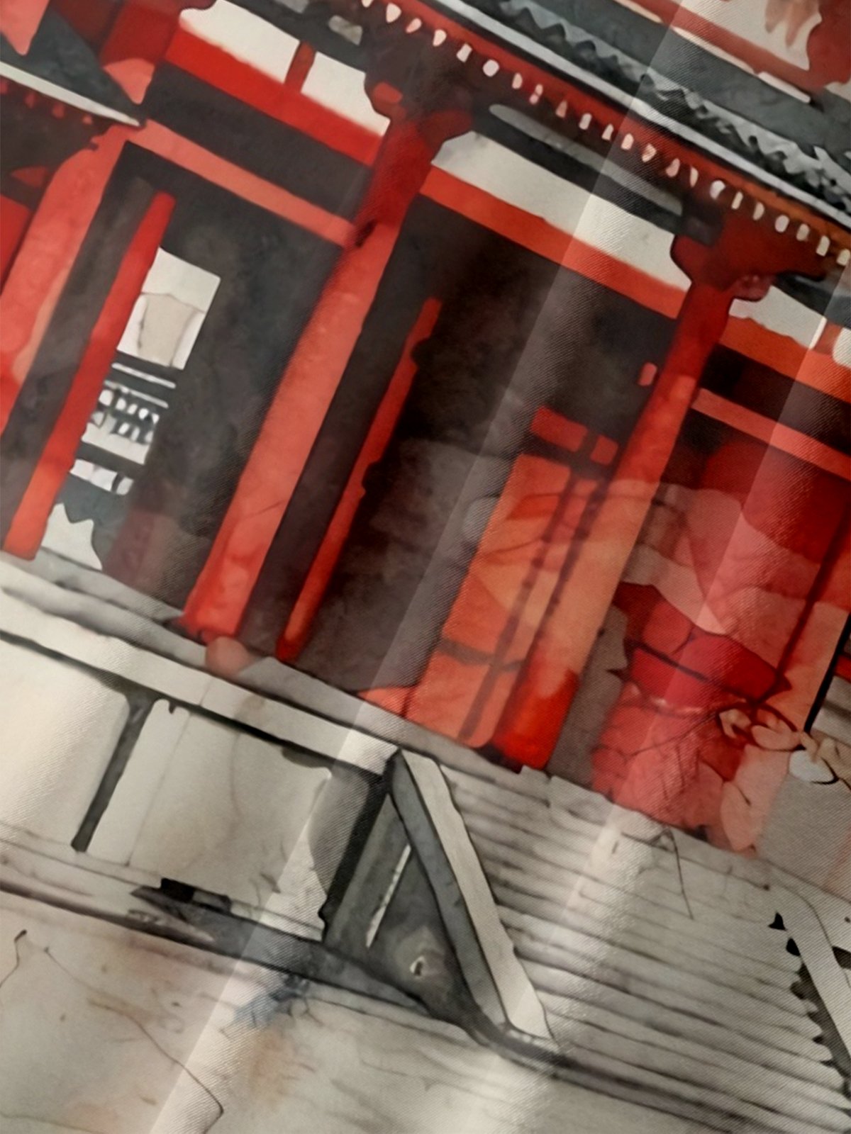 Moisture Wicking Japanese Cultural Architecture Crane Changing Color Chest Pocket Hawaiian Shirt