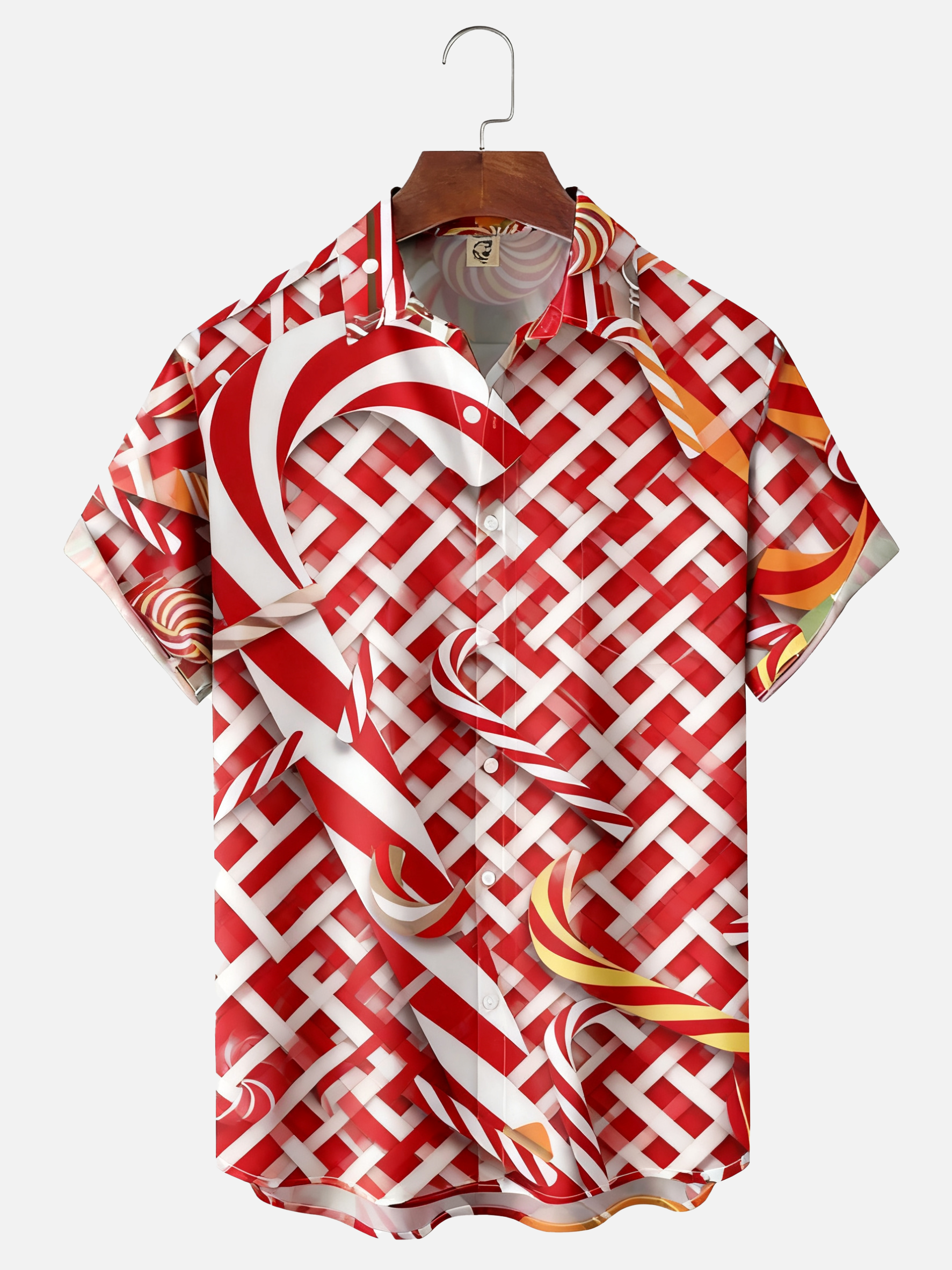 Moisture-wicking Christmas Candy Cane Chest Pocket Casual Shirt