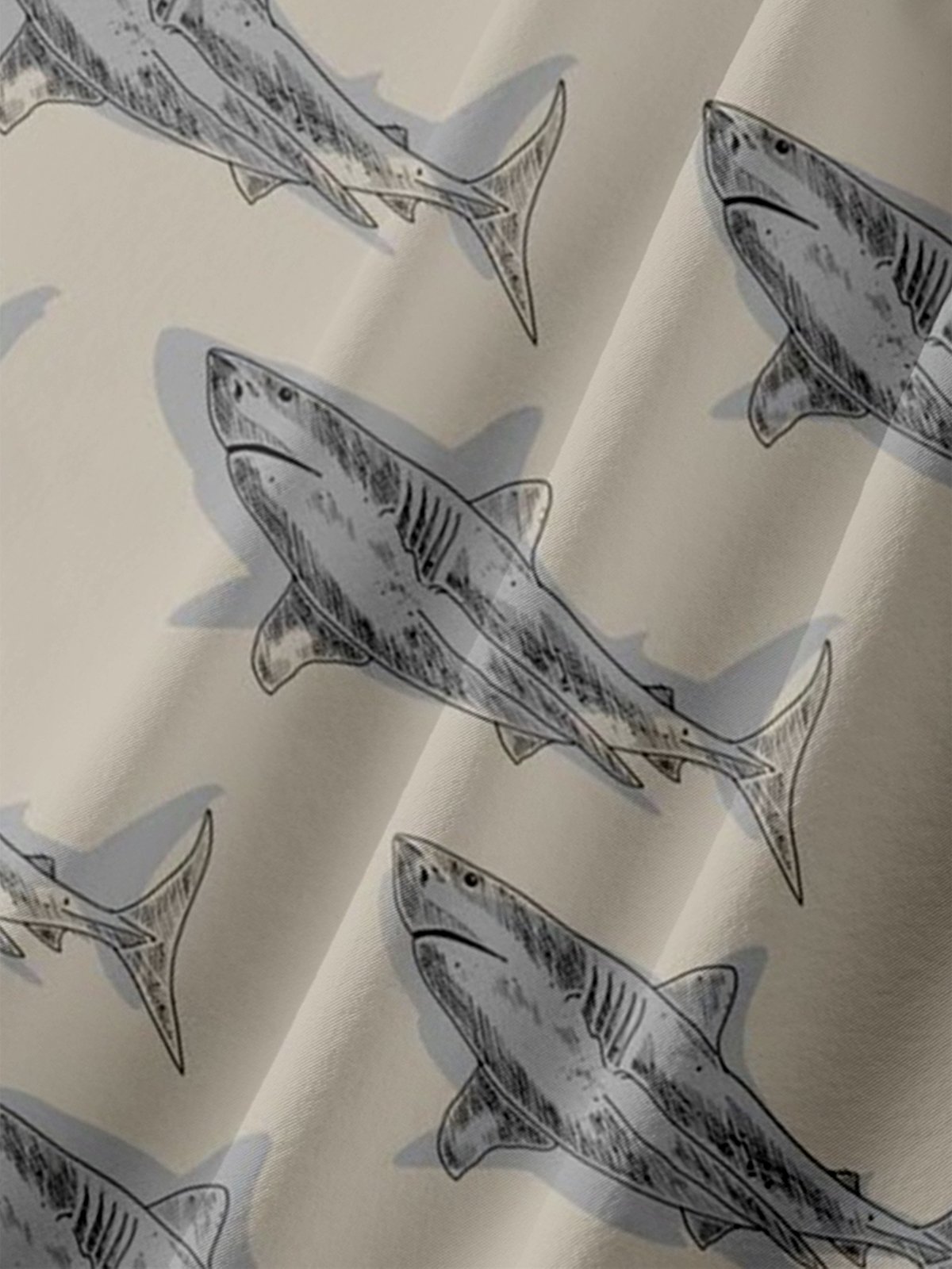 Moisture-wicking Shark Fun Print Chest Pocket Casual Shirt