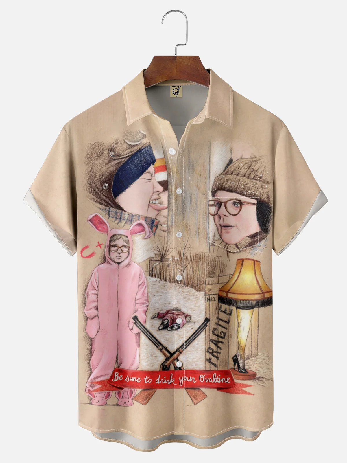 Moisture Wicking Christmas Story Leg Lights Red Air Gun Chest Pocket Hawaiian Shirt