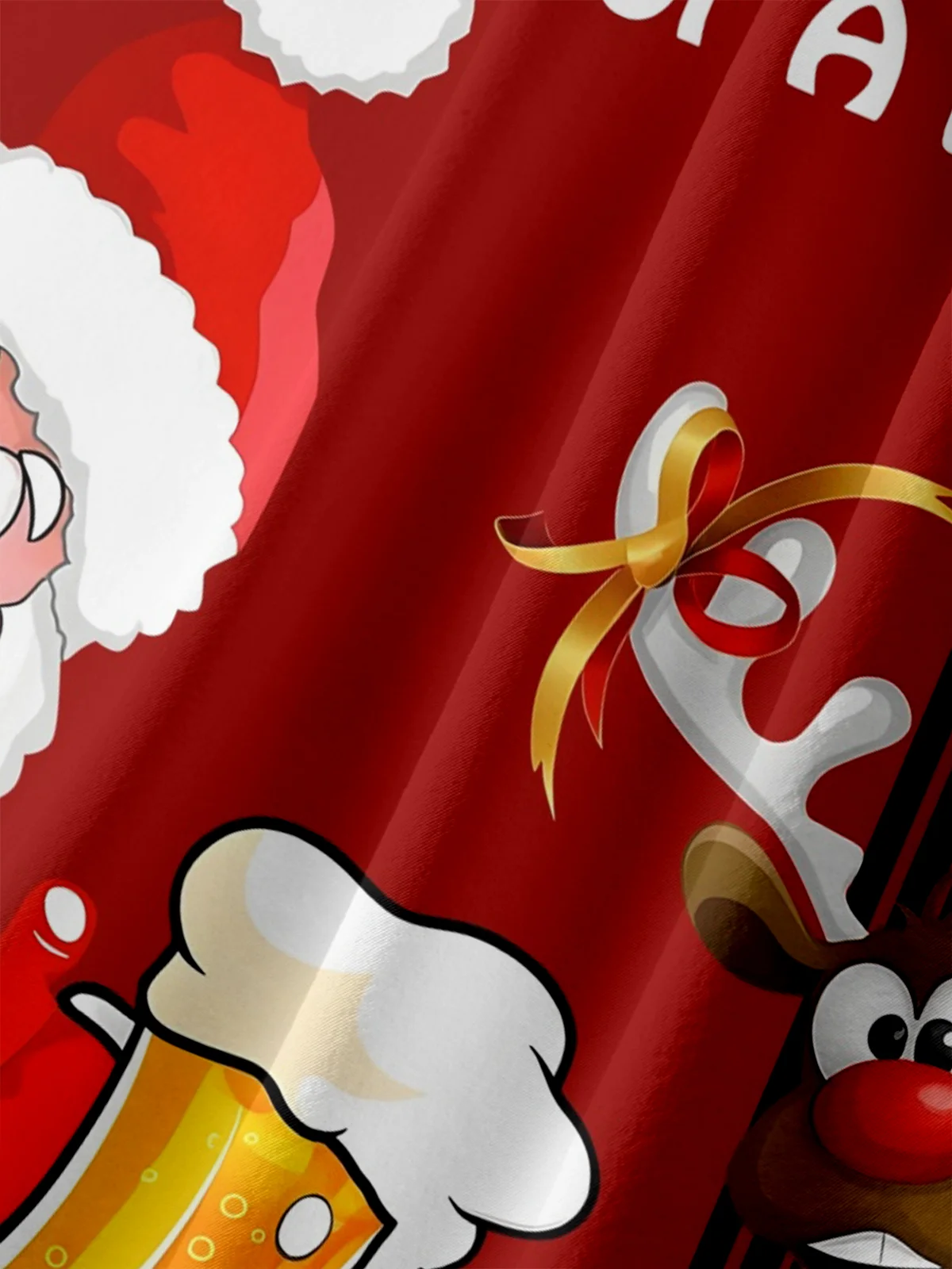 Big Size Moisture-wicking Christmas Santa Claus Reindeer Beer Chest Pocket Bowling Shirt