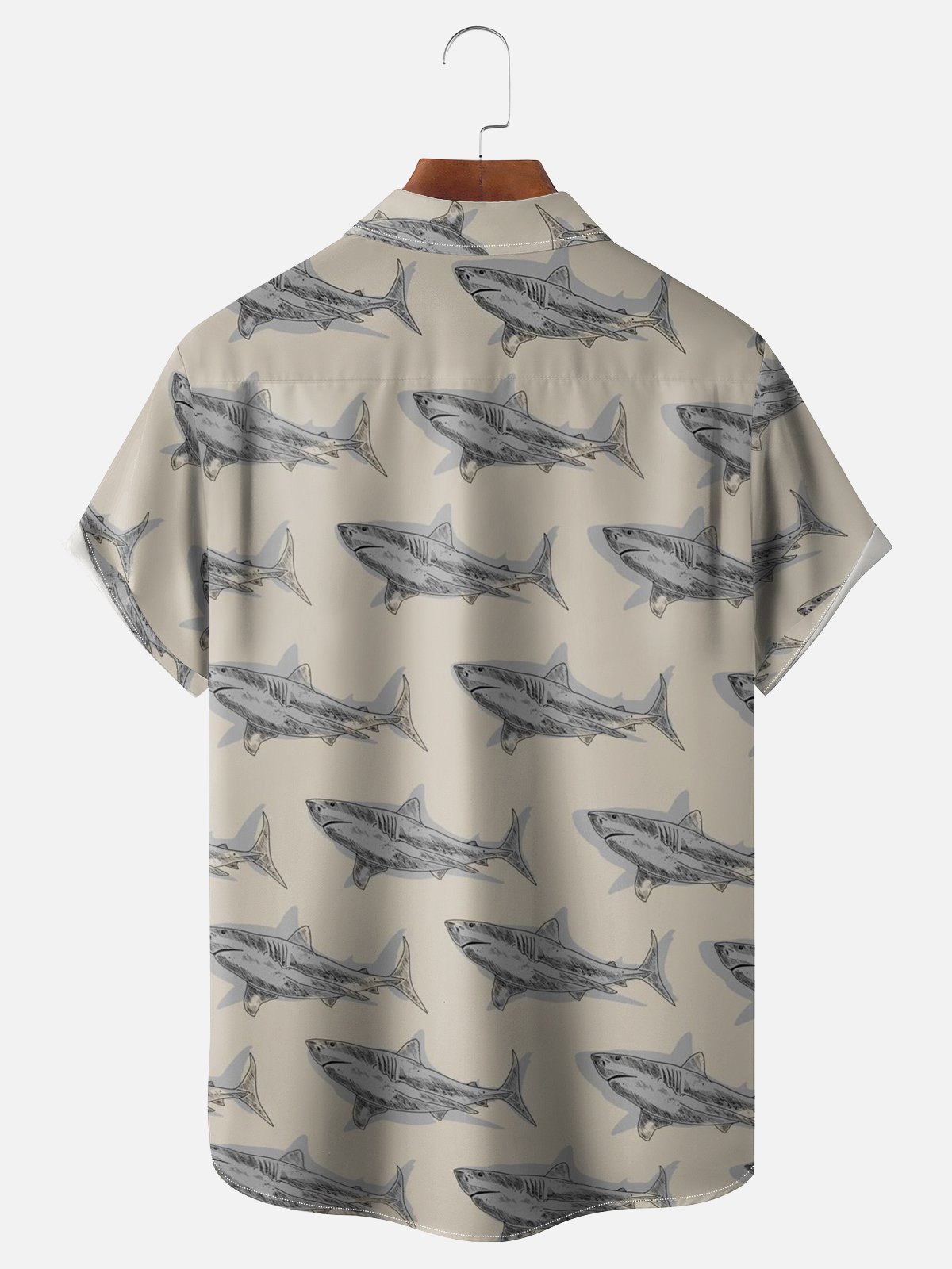 Moisture-wicking Shark Fun Print Chest Pocket Casual Shirt
