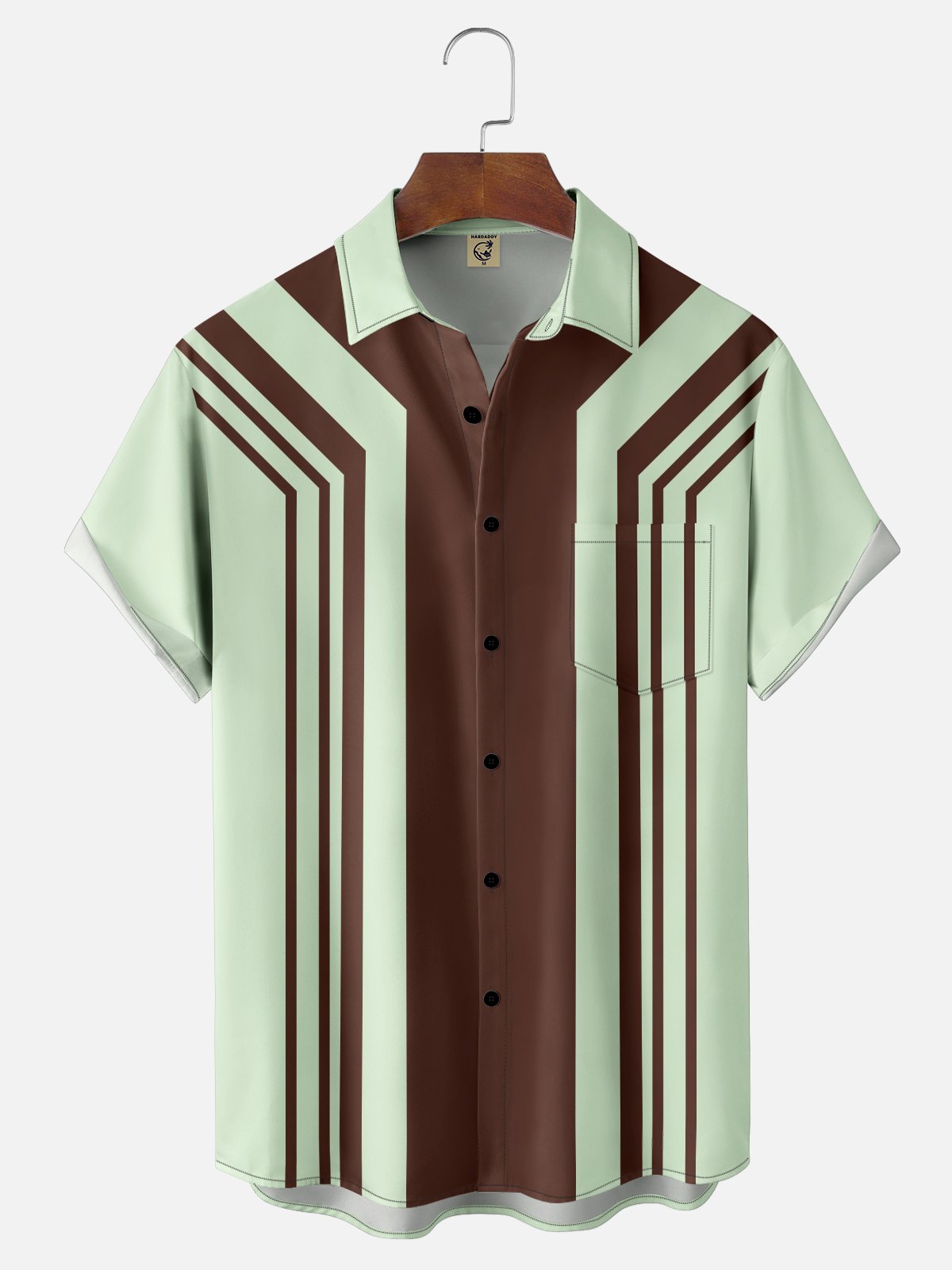 Moisture-wicking Classic Retro Color-Block Chest Pocket Bowling Shirt