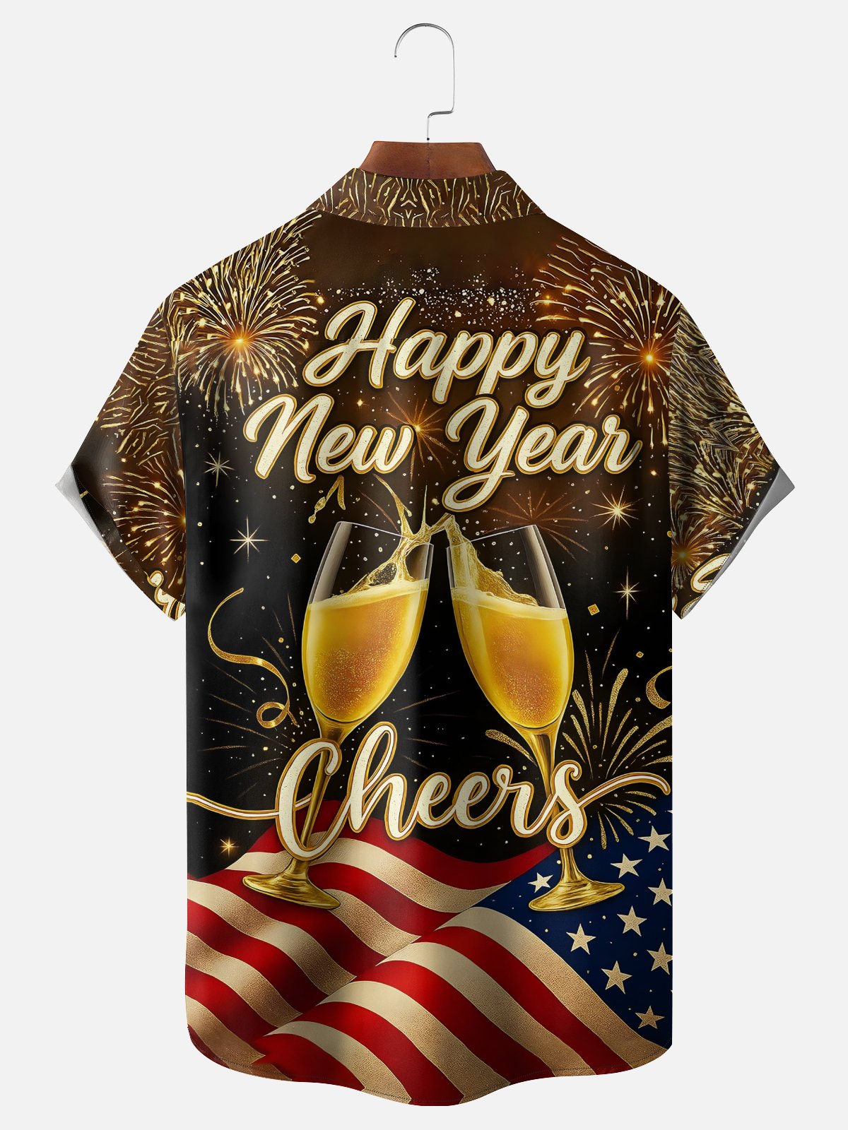 Moisture Wicking Happy New Year Hawaiian Shirt with Chest Pocket