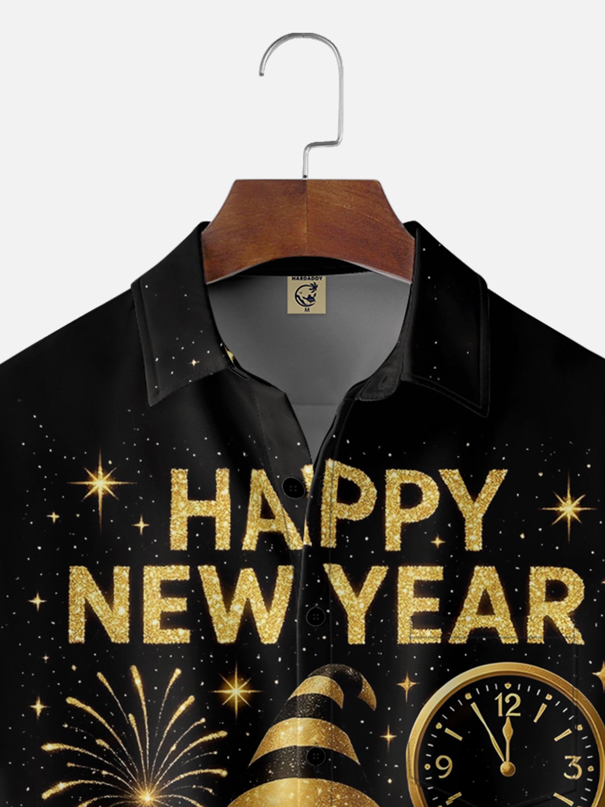 Moisture Wicking Happy New Year Wine Glass Dwarf Chest Pocket Hawaiian Shirt