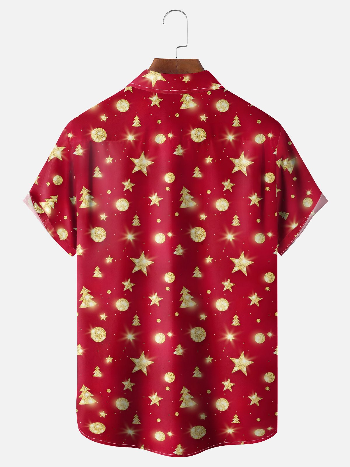 Moisture Wicking Christmas Star Chest Pocket Hawaiian Shirt
