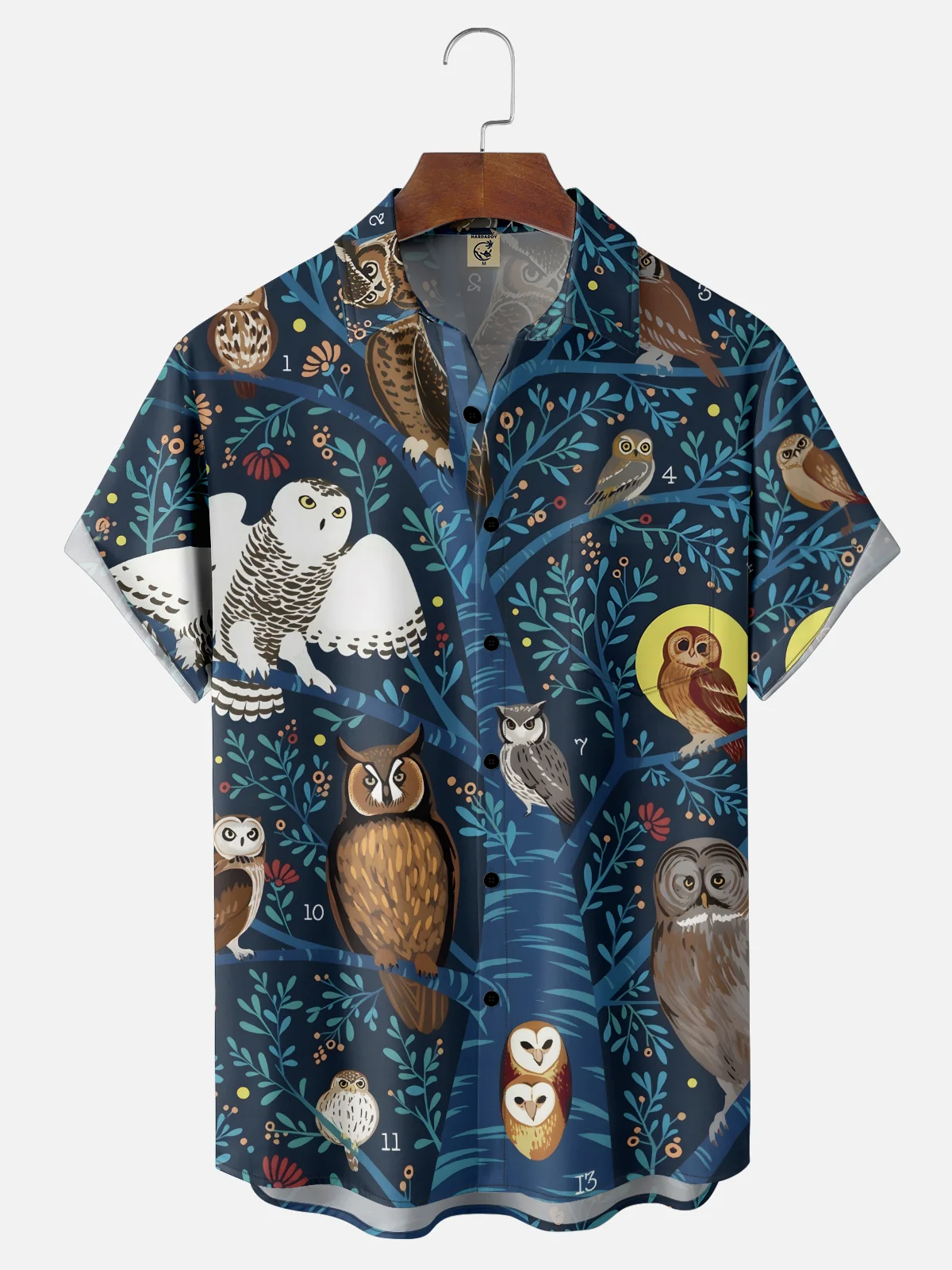 Moisture-wicking Bird and Plant Print Chest Pocket Casual Shirt