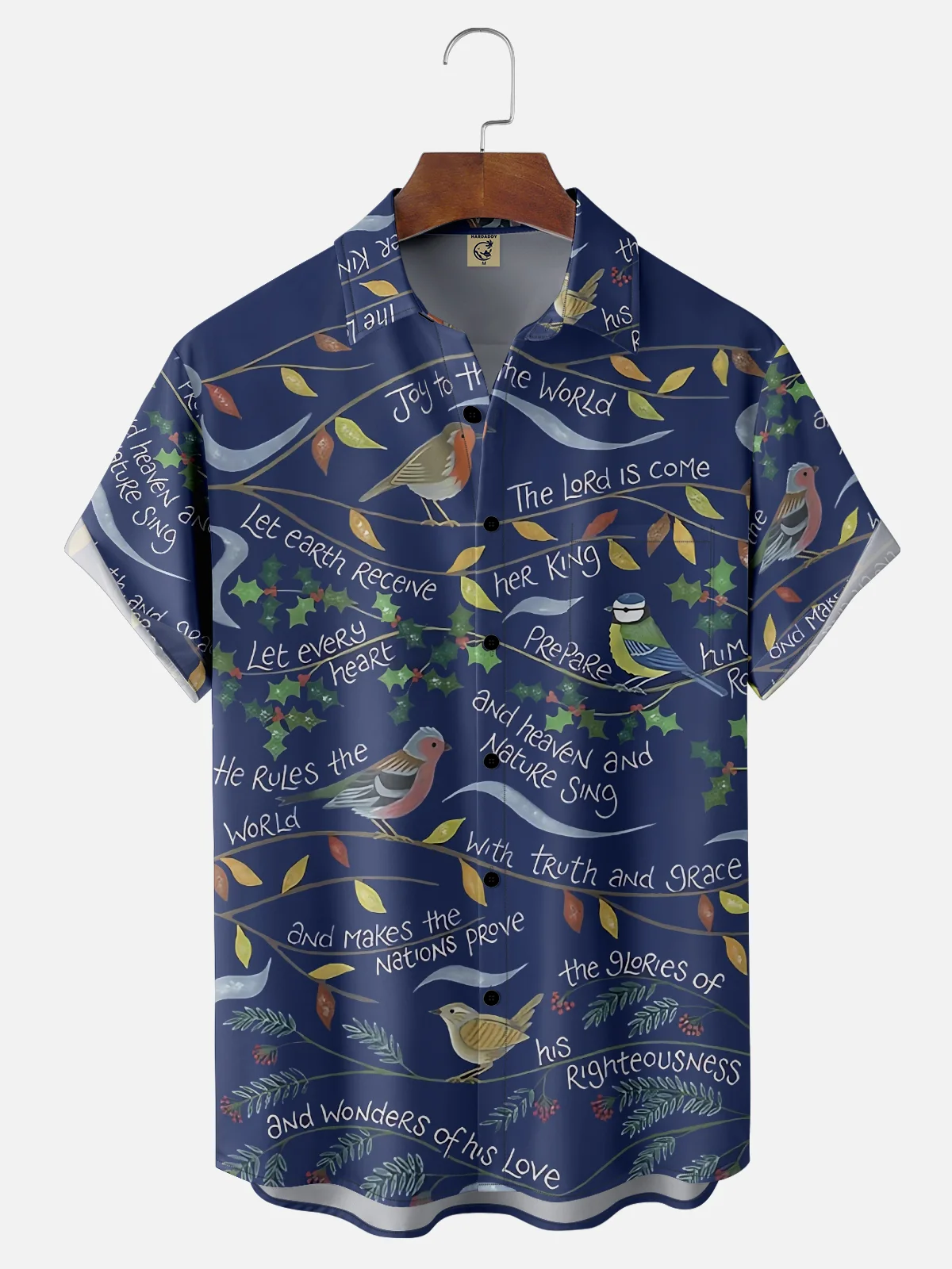 Moisture-wicking Bird and Plant Print Fun Chest Pocket Casual Shirt