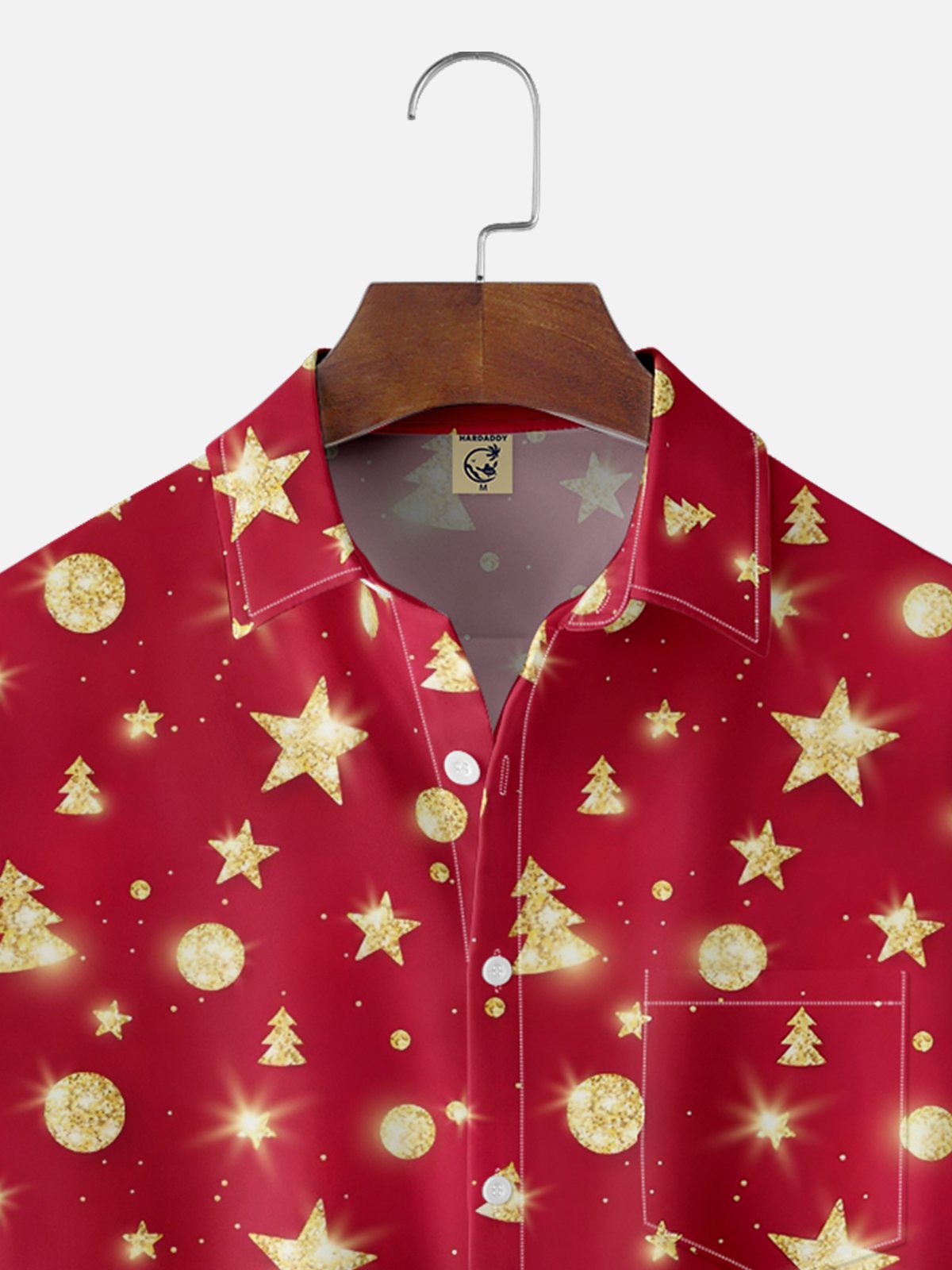Moisture Wicking Christmas Star Chest Pocket Hawaiian Shirt