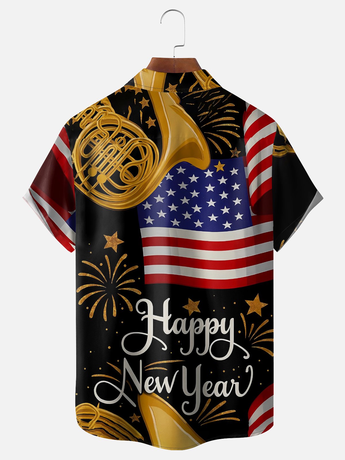 Moisture Wicking Happy New Year Hawaiian Shirt with Chest Pocket