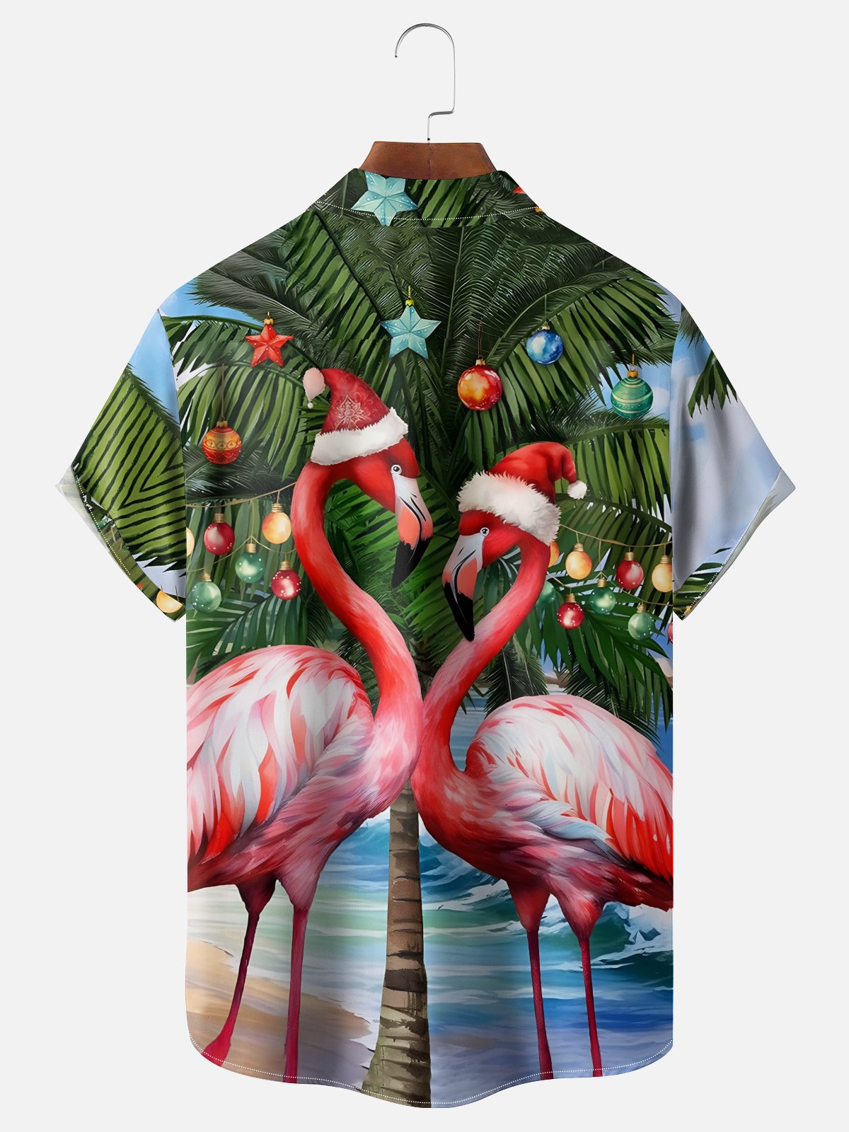 Moisture Wicking Christmas Flamingo Chest Pocket Hawaiian Shirt