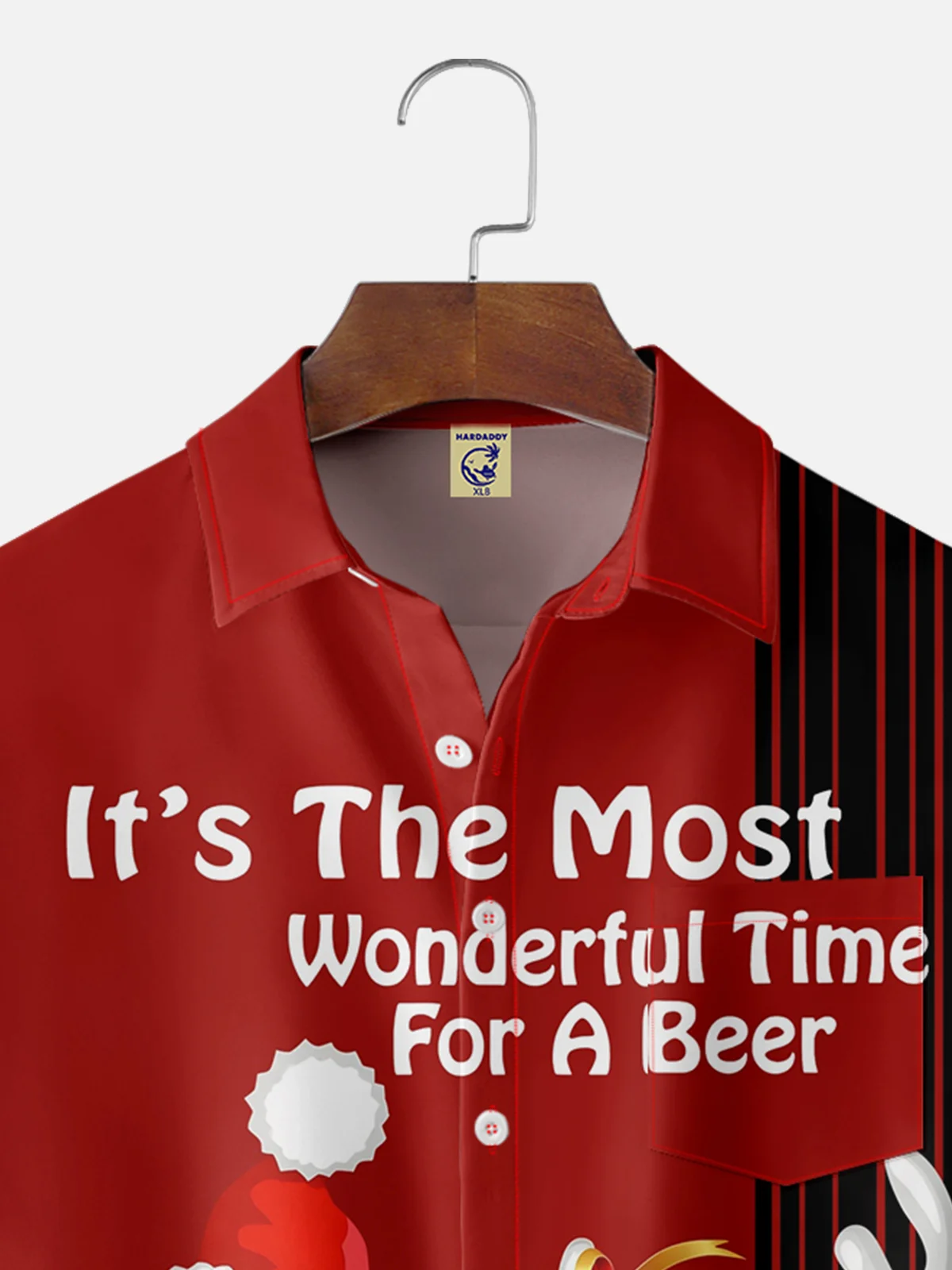 Big Size Moisture-wicking Christmas Santa Claus Reindeer Beer Chest Pocket Bowling Shirt