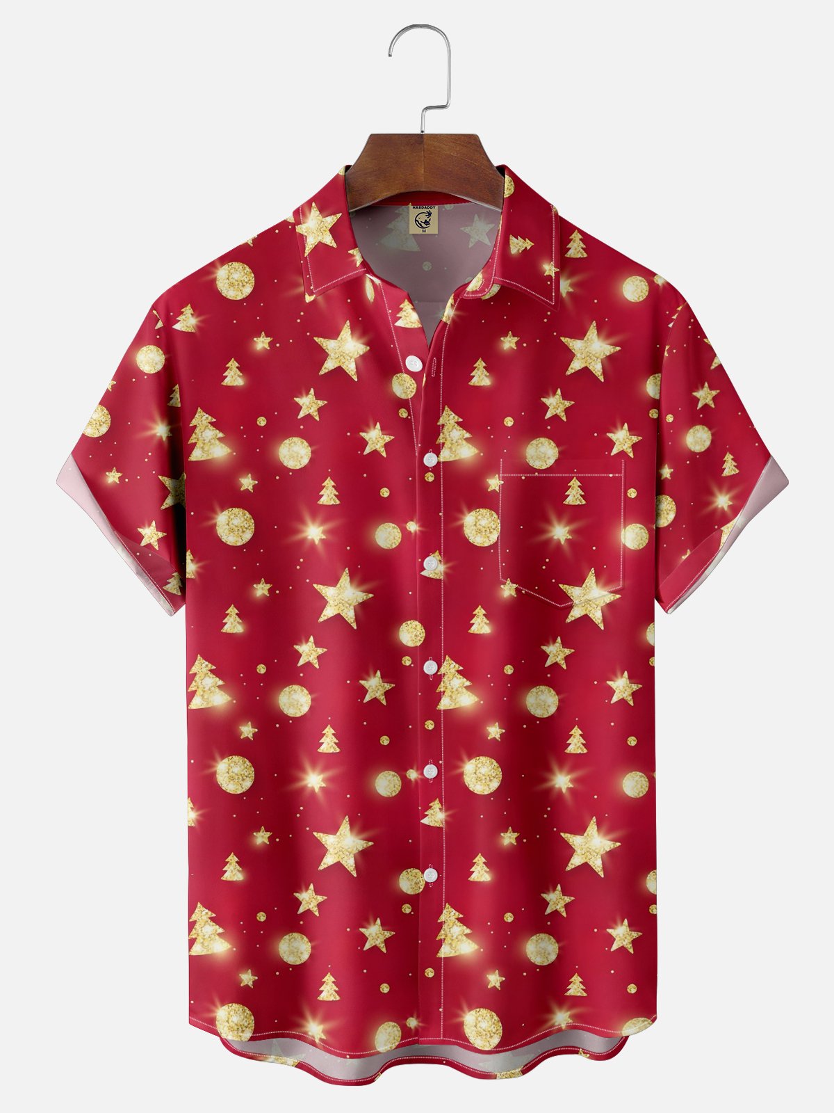 Moisture Wicking Christmas Star Chest Pocket Hawaiian Shirt