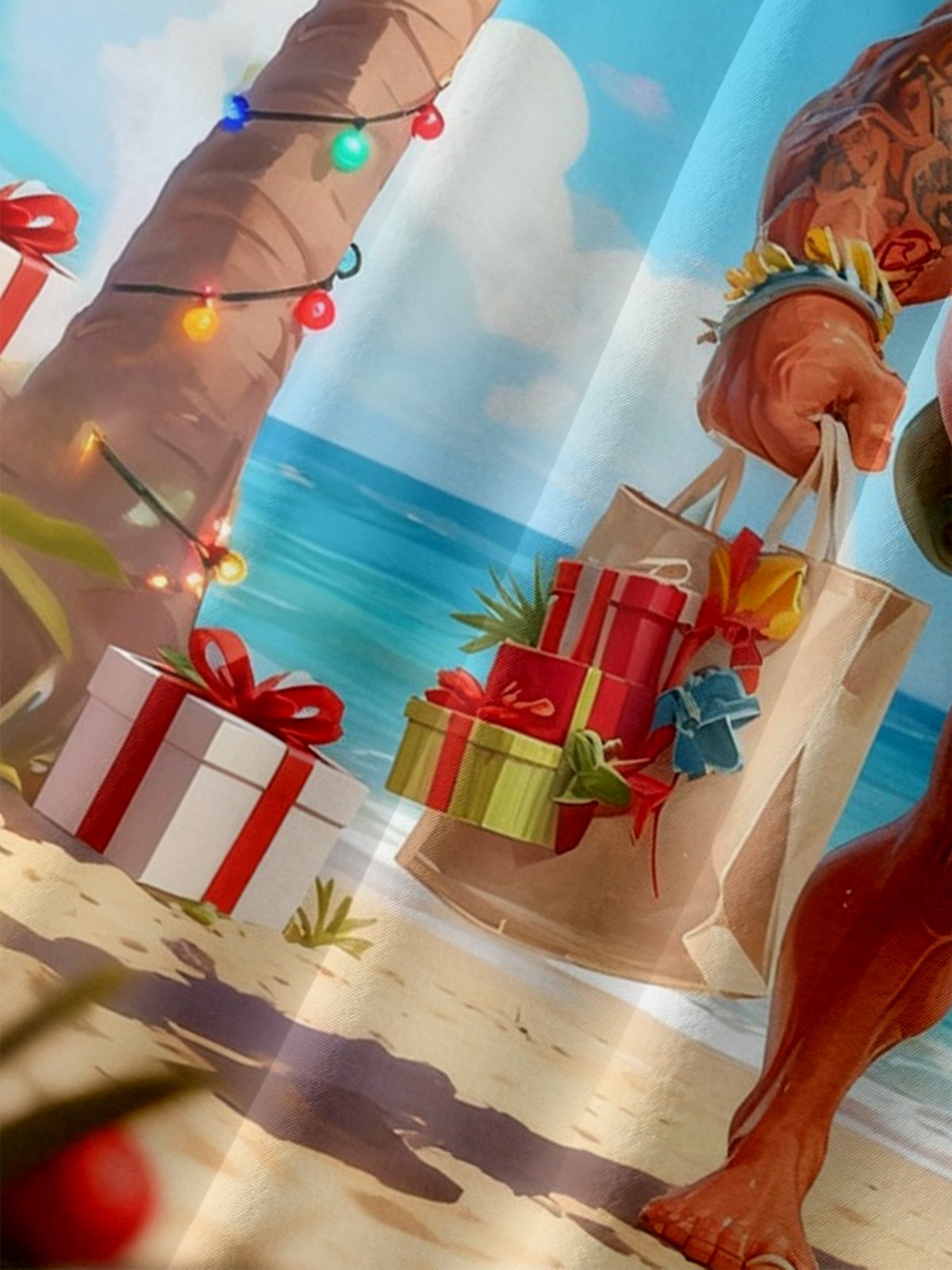 Moisture Wicking Christmas Beach Vacation Santa Claus Flamingo Chest Pocket Hawaiian Shirt