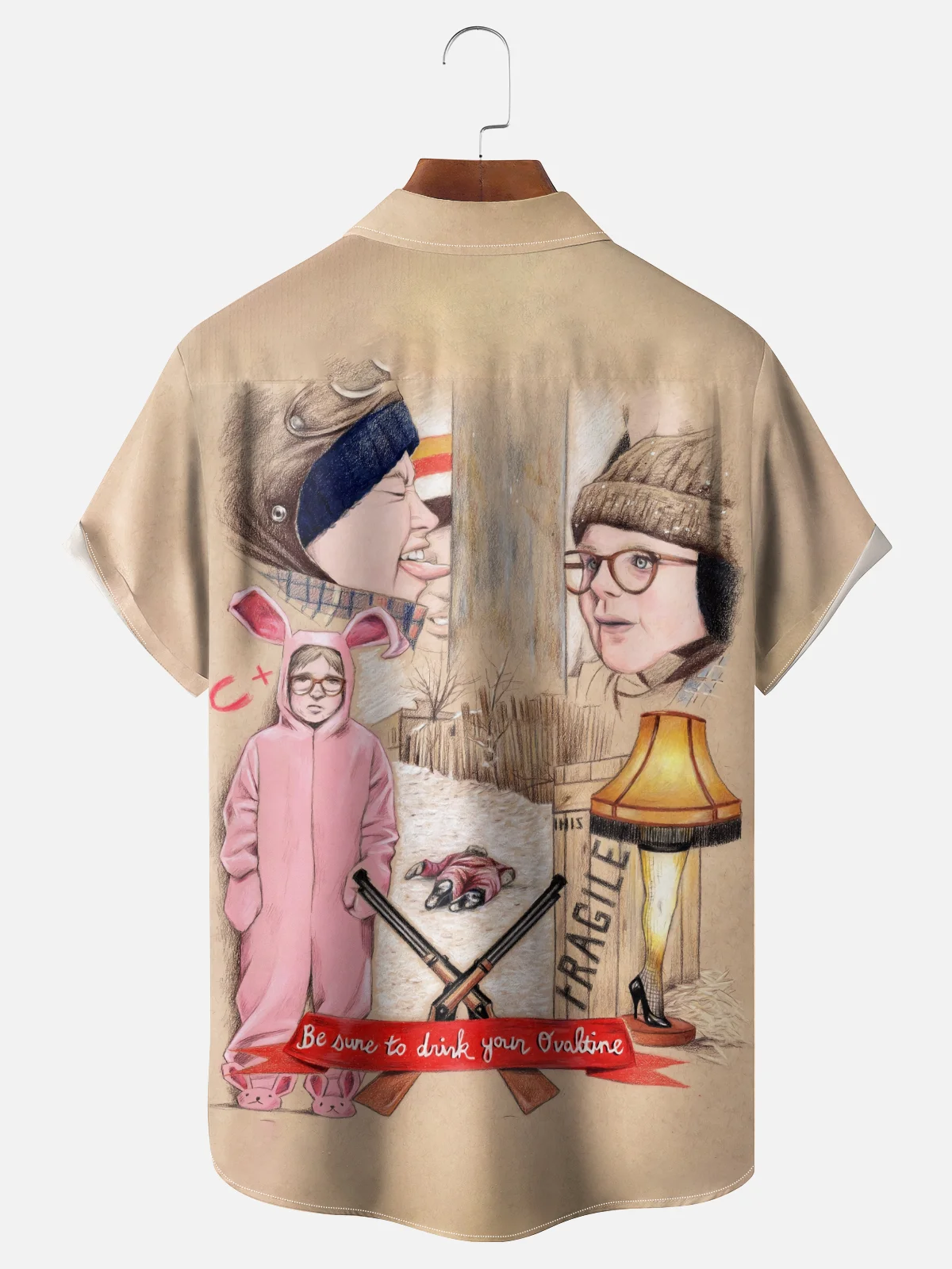 Moisture Wicking Christmas Story Leg Lights Red Air Gun Chest Pocket Hawaiian Shirt