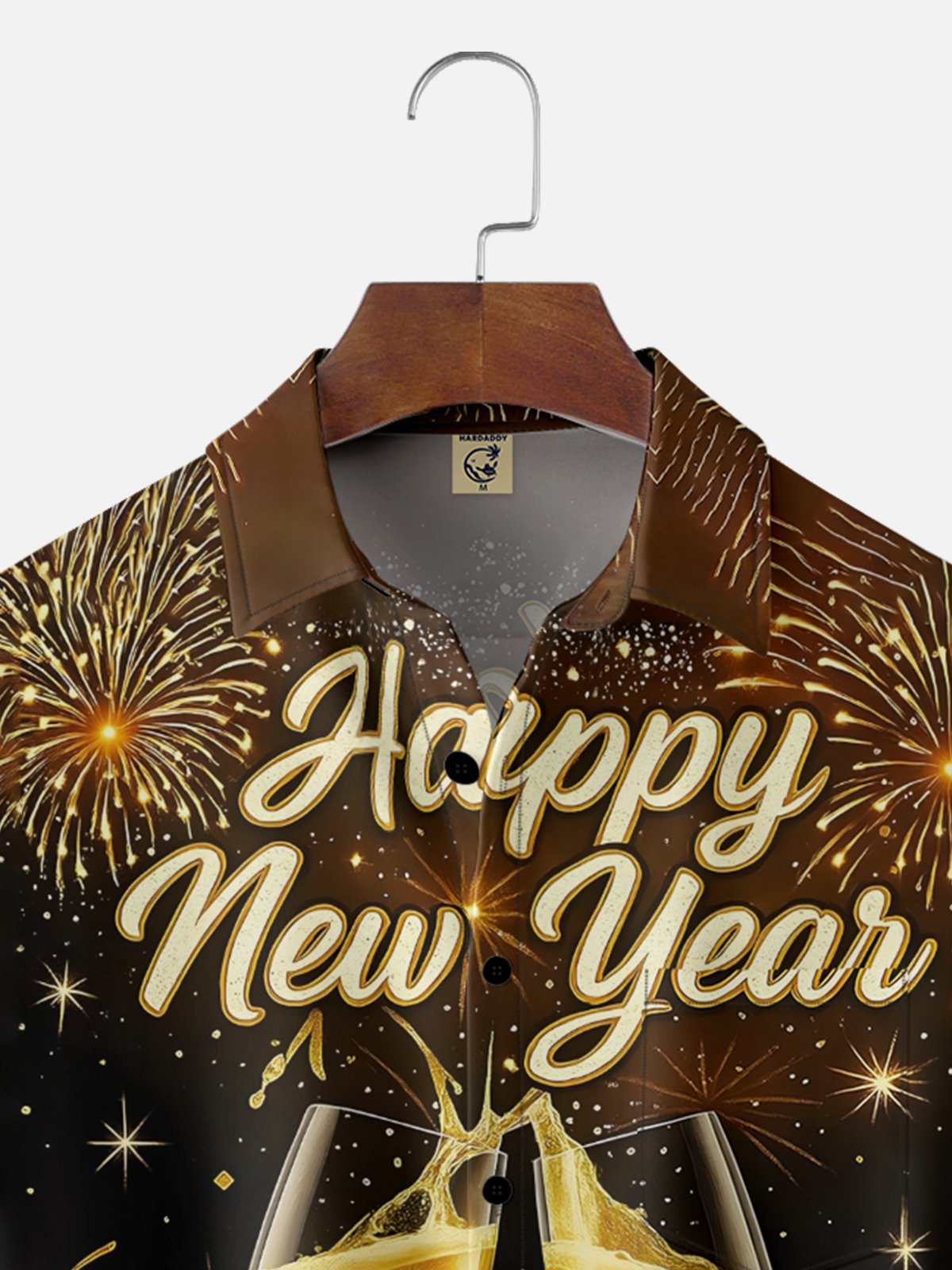 Moisture Wicking Happy New Year Hawaiian Shirt with Chest Pocket