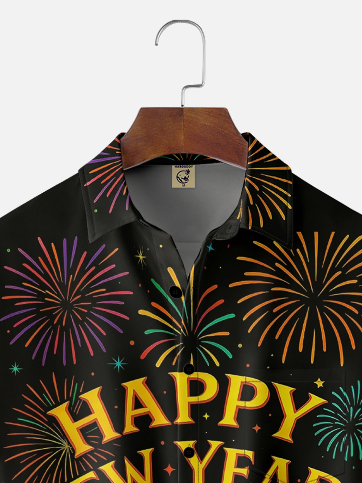 Moisture Wicking Happy New Year Hawaiian Shirt with Chest Pocket