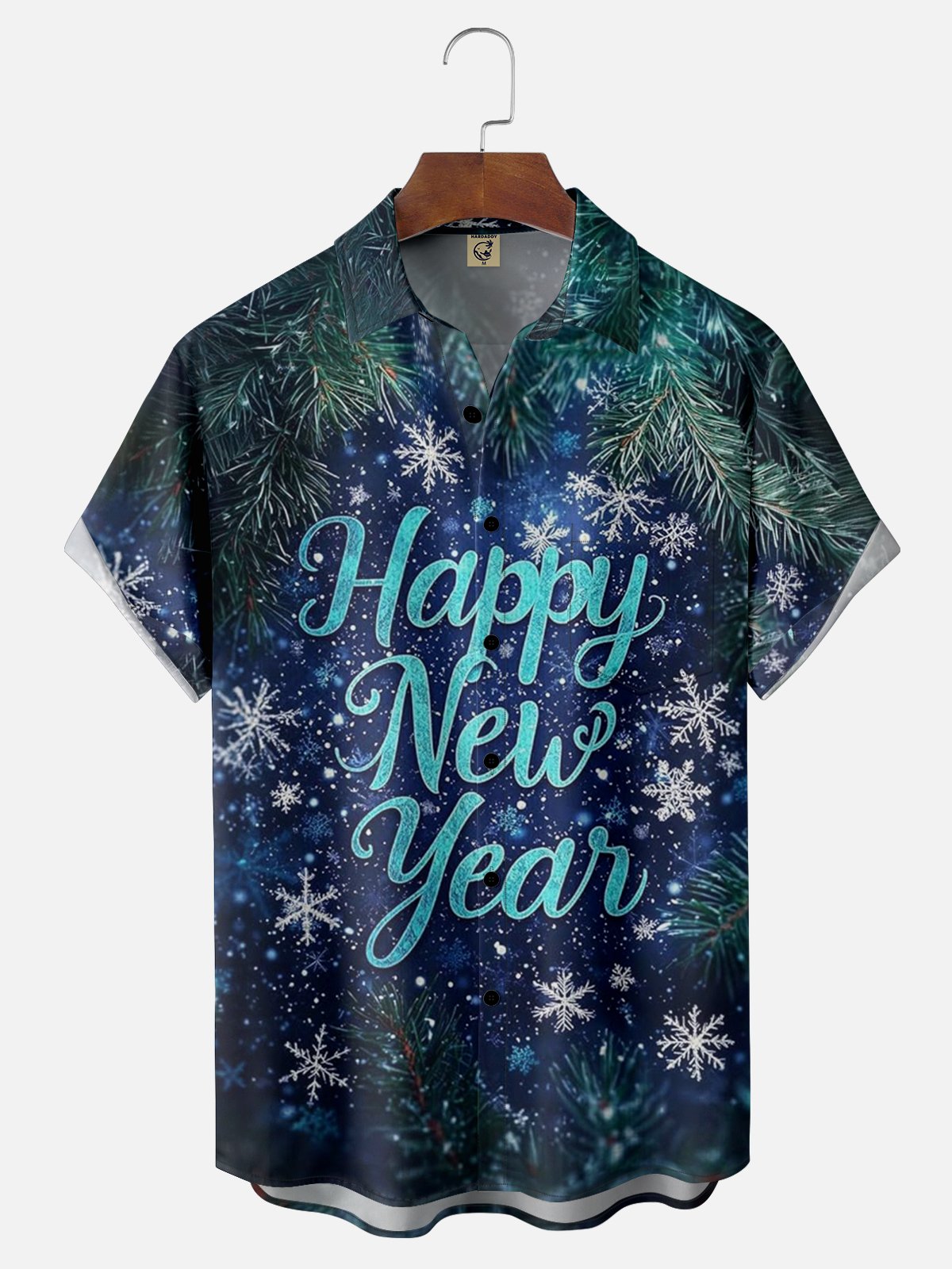 Moisture Wicking Happy New Year Hawaiian Shirt with Chest Pocket