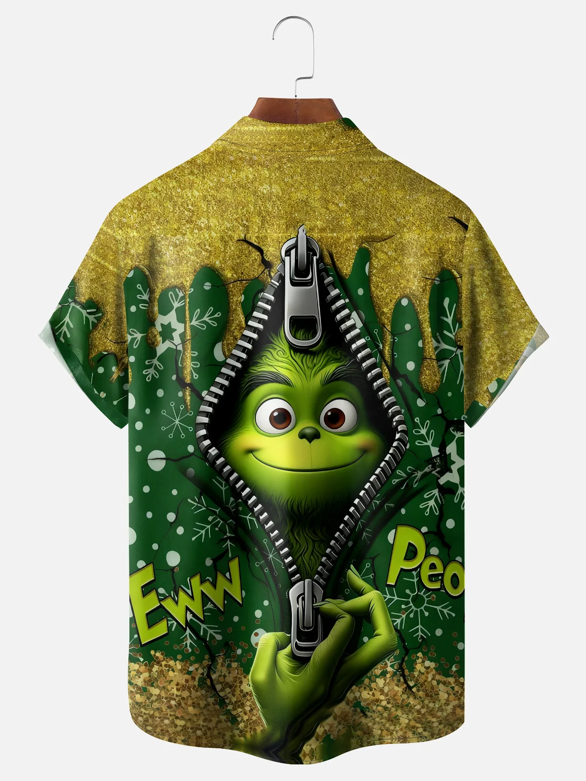 Moisture Wicking Merry Christmas Green Monster Chest Pocket Hawaiian Shirt