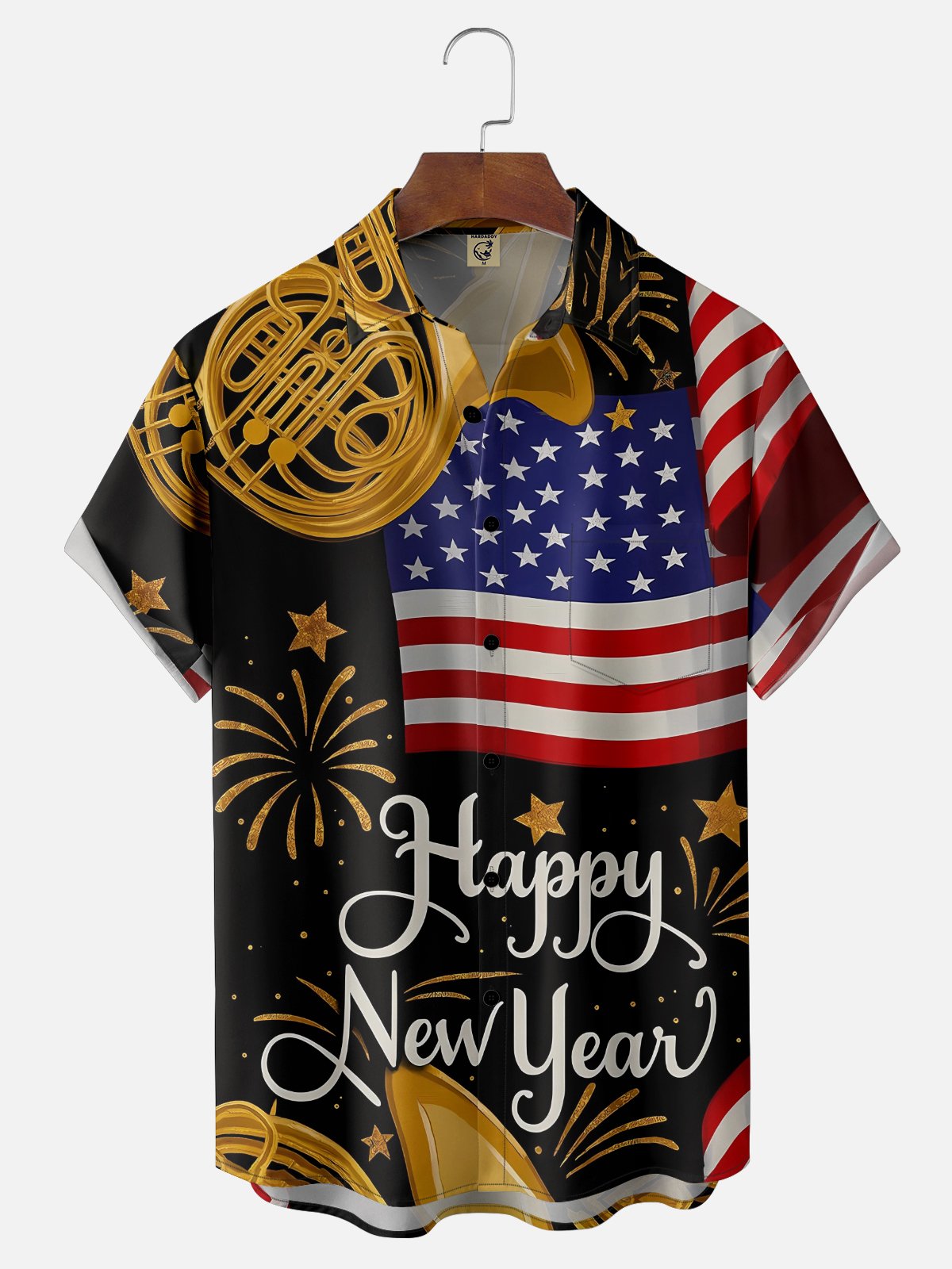 Moisture Wicking Happy New Year Hawaiian Shirt with Chest Pocket