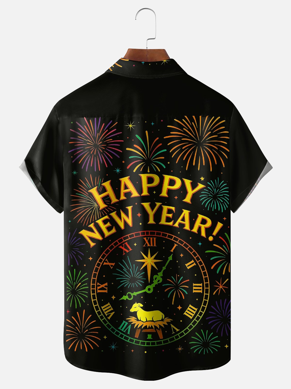 Moisture Wicking Happy New Year Hawaiian Shirt with Chest Pocket