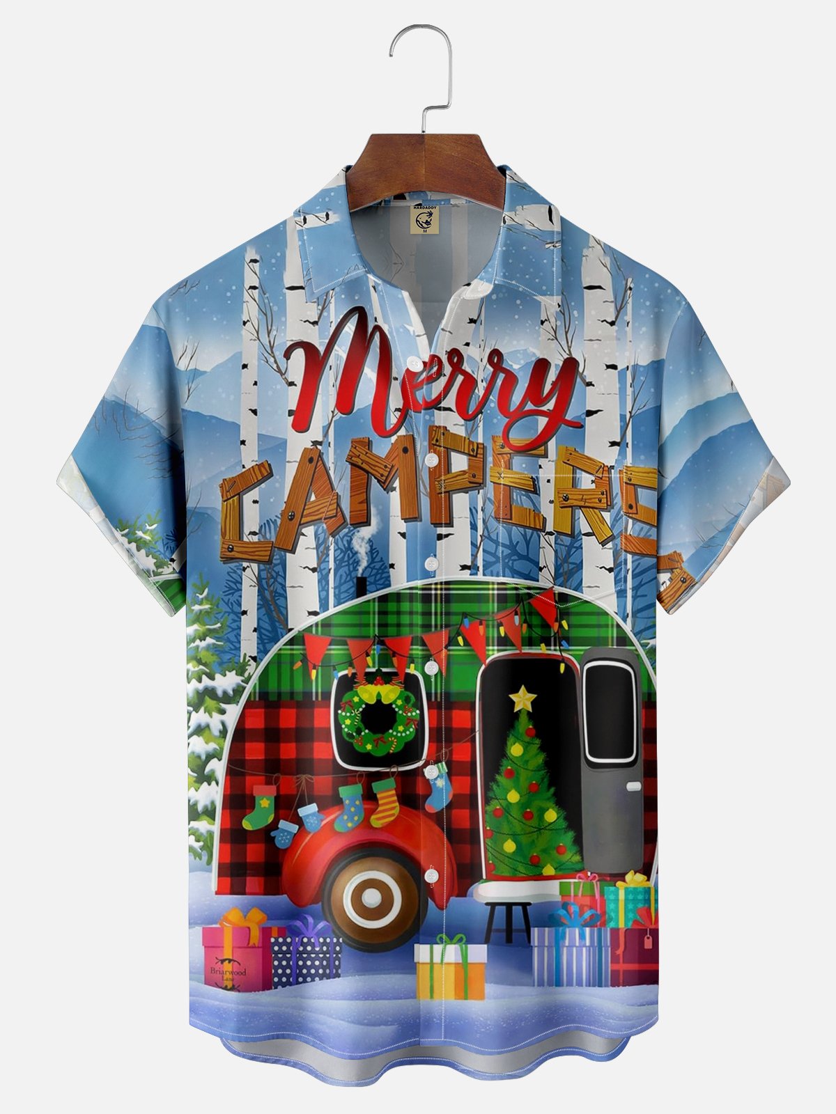 Moisture Wicking Christmas Merry Christmas Campervan Chest Pocket Hawaiian Shirt