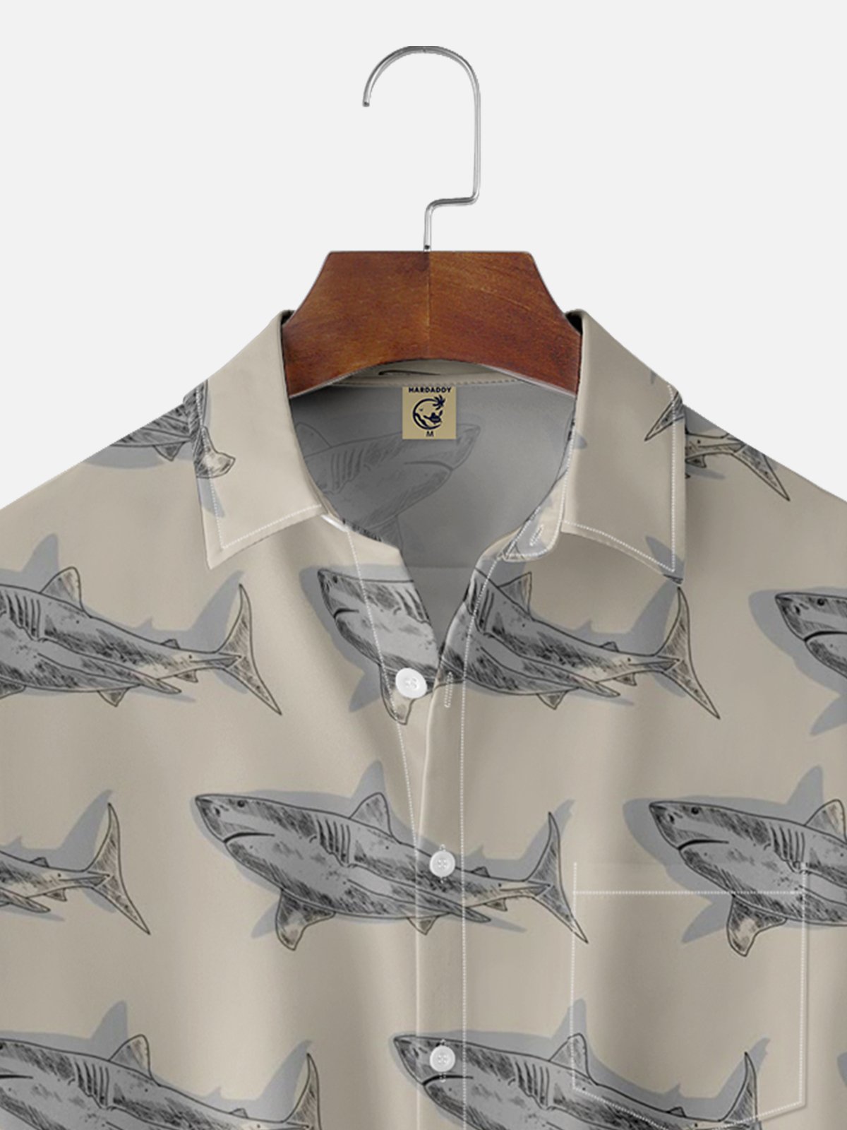 Moisture-wicking Shark Fun Print Chest Pocket Casual Shirt