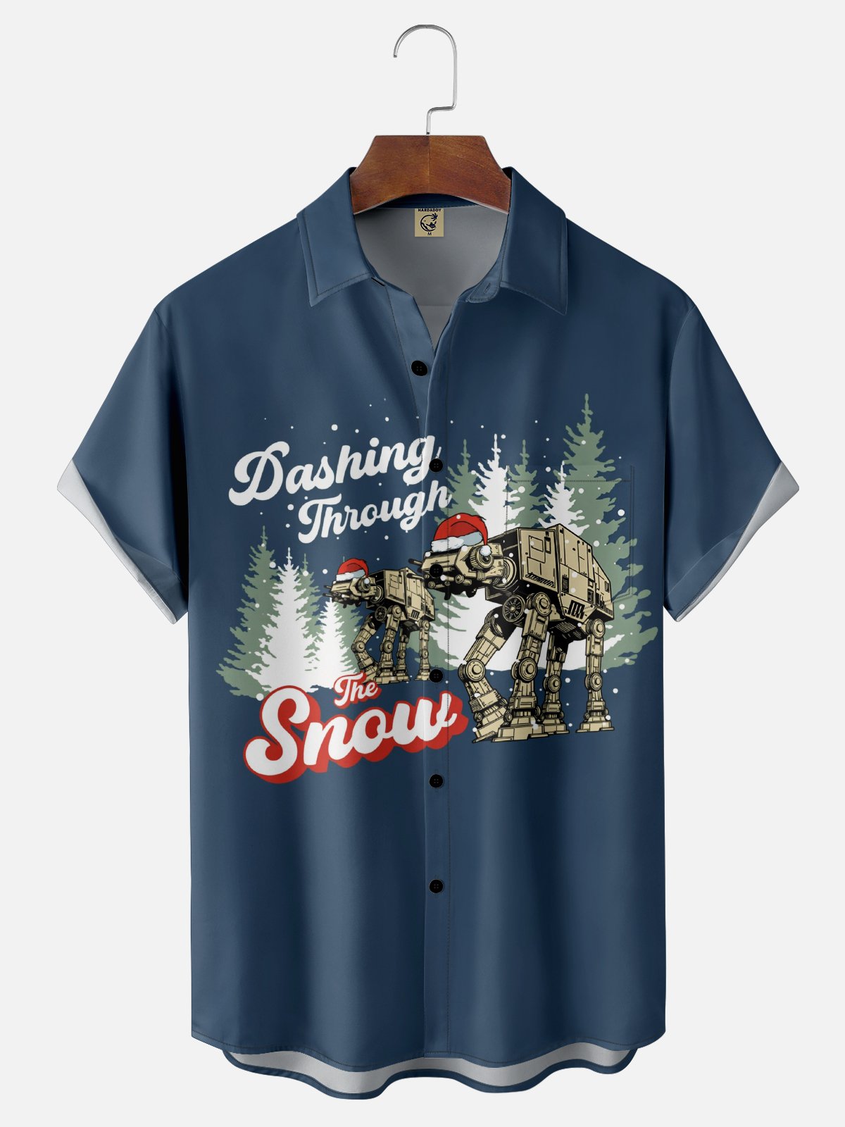 Moisture-Wicking Christmas Star Wars Santa Hat Chest Pocket Hawaiian Shirt