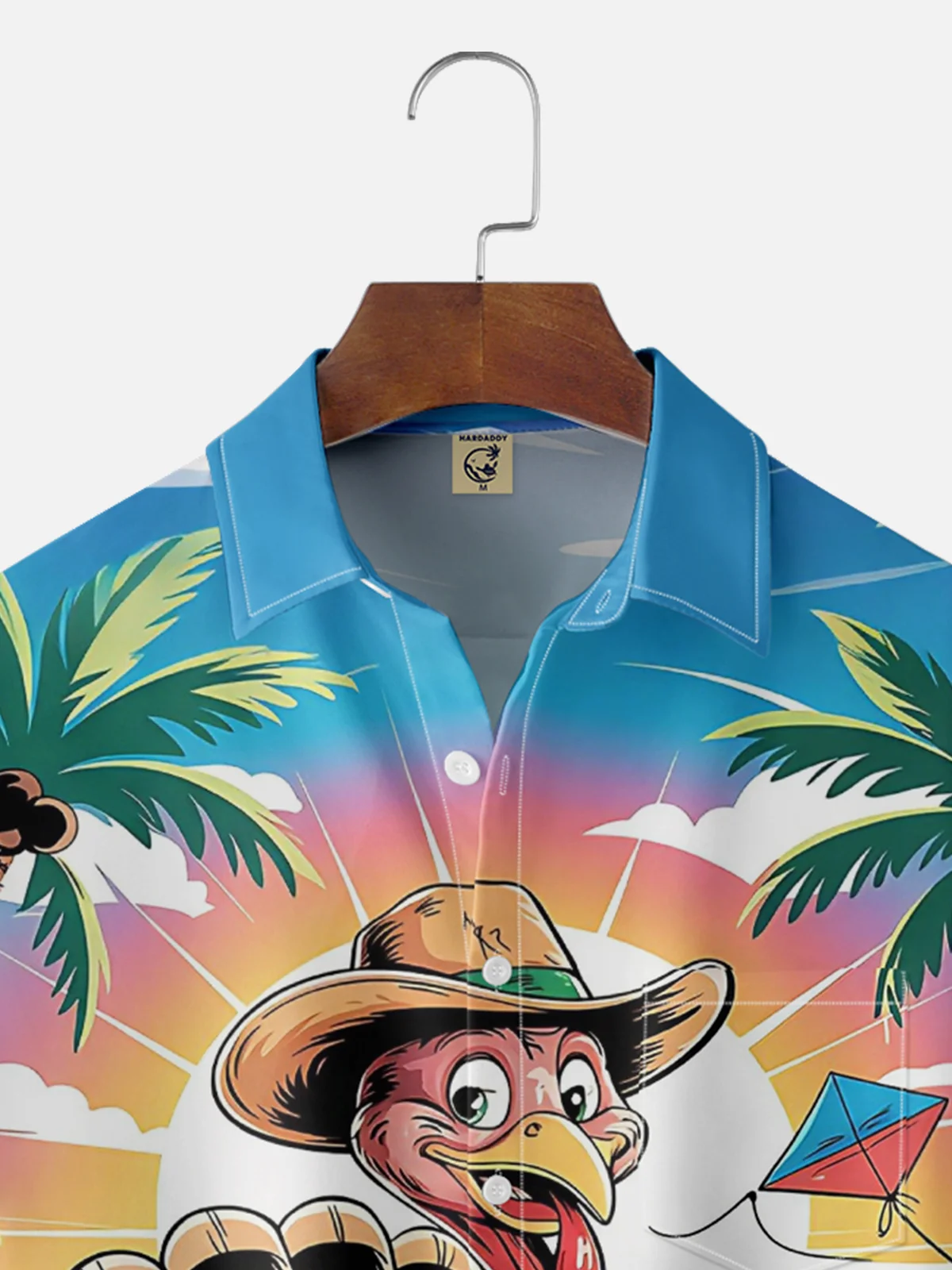 Moisture Wicking Thanksgiving Beach Coconut Tree Turkey Chest Pocket Hawaiian Shirt