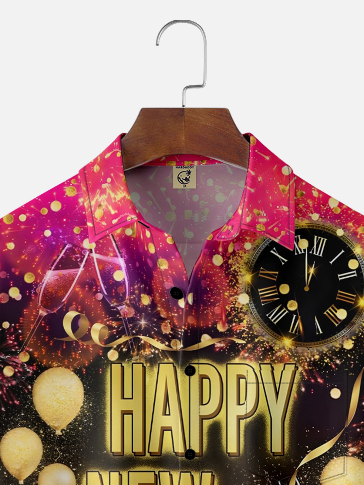 Moisture-wicking Happy New Year Fireworks Clock Chest Pocket Casual Shirt