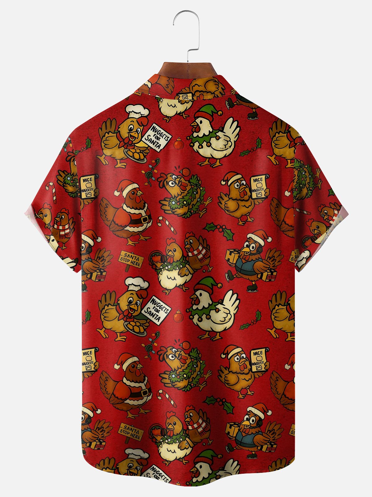 Moisture Wicking Christmas Fun Chicken Chest Pocket Hawaiian Shirt