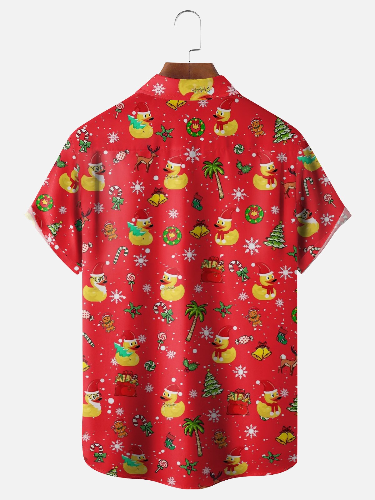 Moisture-wicking Christmas Yellow Duck Coconut Tree Chest Pocket Casual Shirt