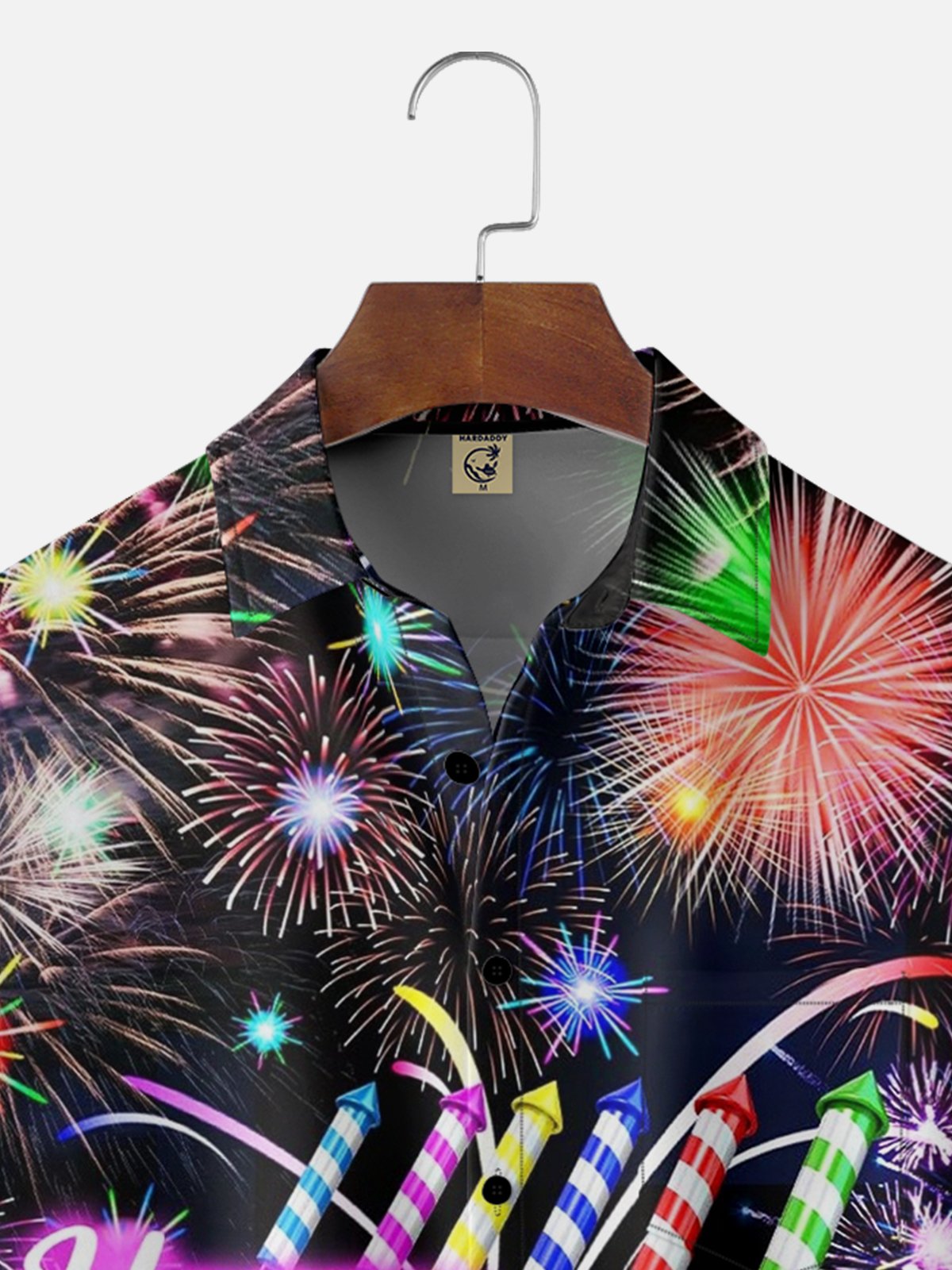 Moisture-wicking Happy New Year Fireworks Chest Pocket Casual Shirt