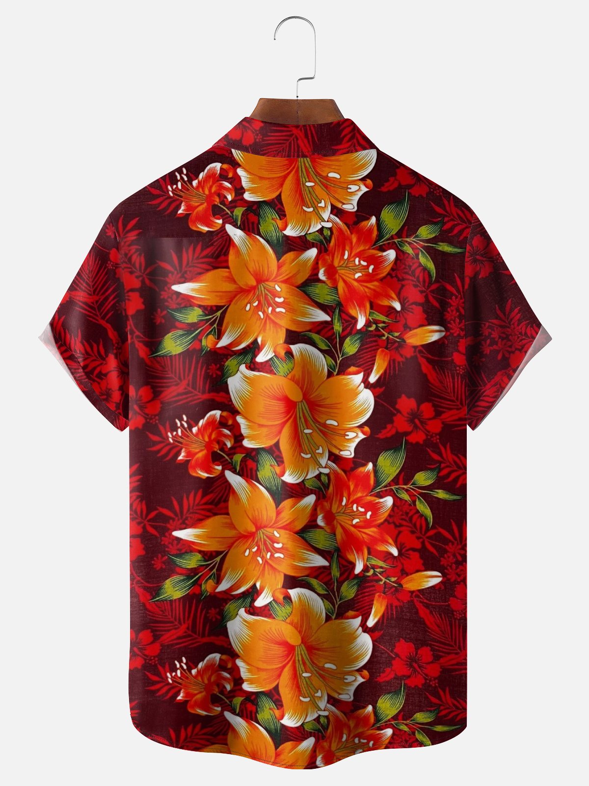 Moisture Wicking Gradient Colors Tropical Plants Flowers Chest Pocket Hawaiian Shirt