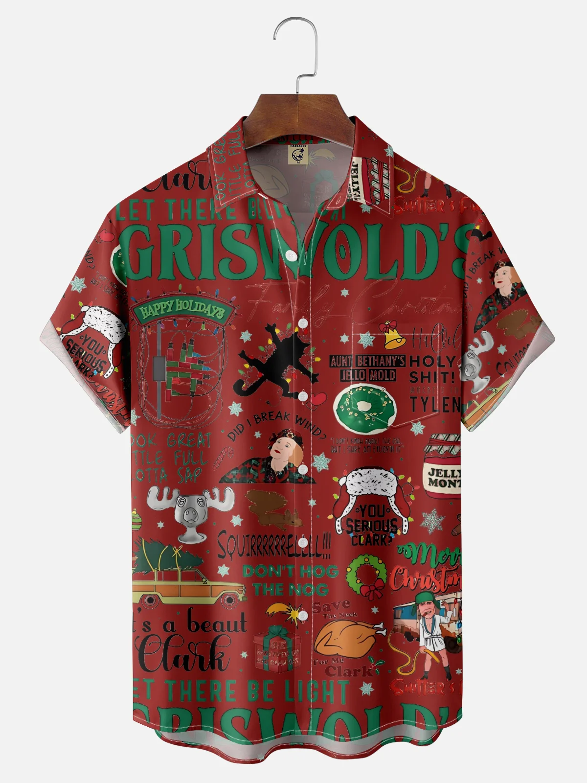 Tall Size Moisture-Wicking GRISWOLD Christmas Character Chest Pocket Hawaiian Shirt